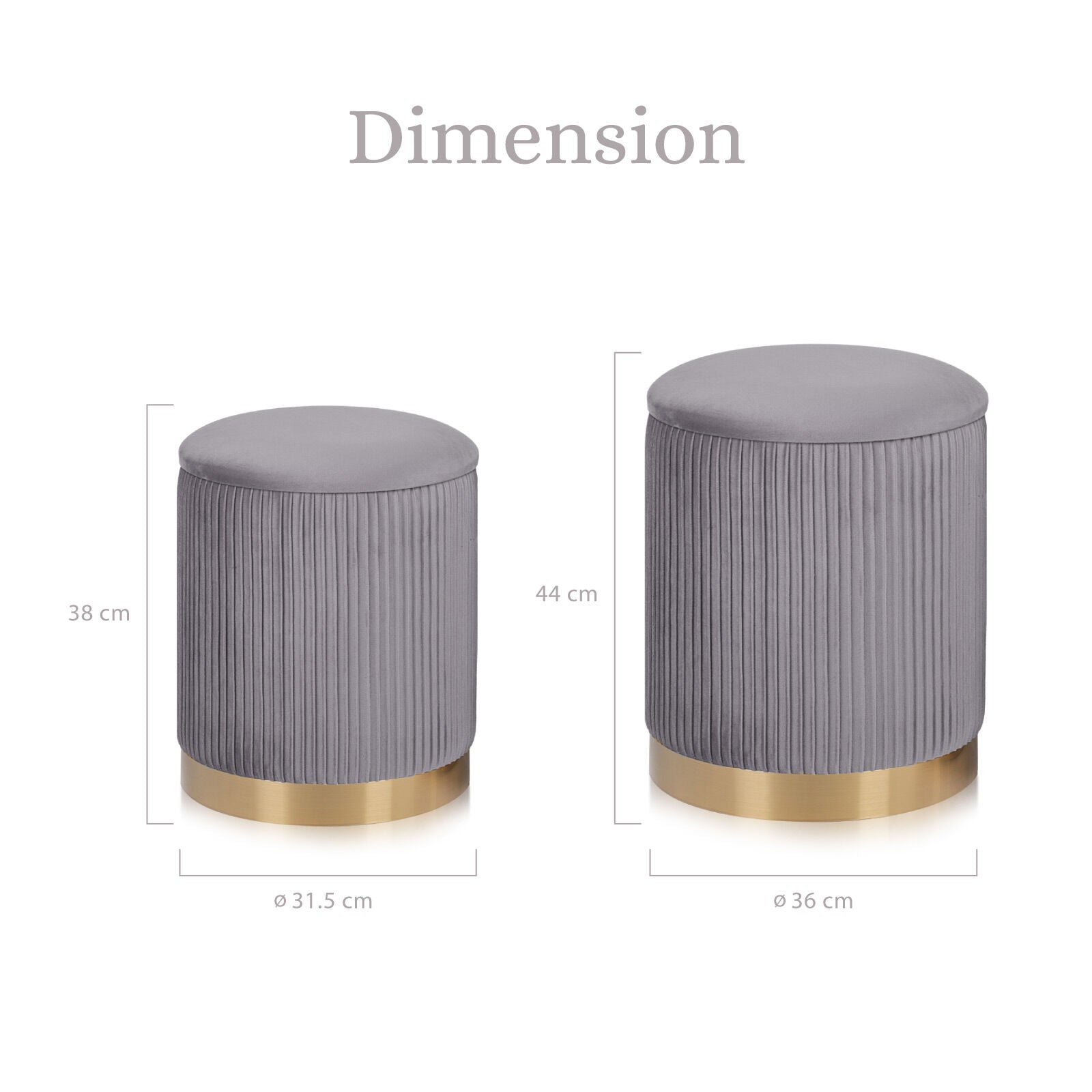 2X Side Table Storage Ottoman - Velvet Stool MIRA Grey 11