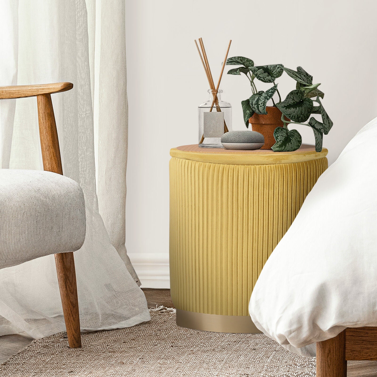 2X Side Table Storage Ottoman - Velvet Stool MIRA Mustard 9