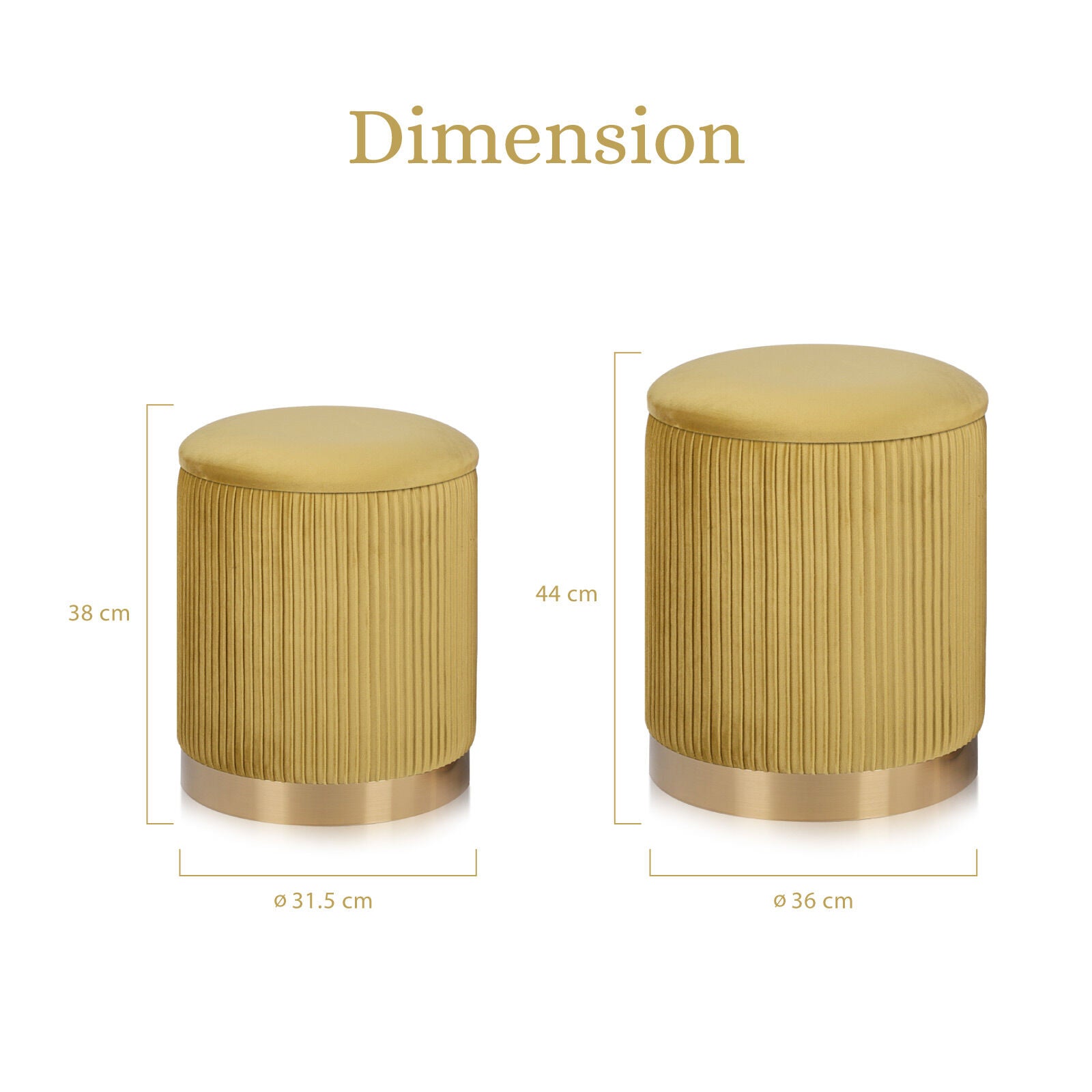 2X Side Table Storage Ottoman - Velvet Stool MIRA Mustard 11