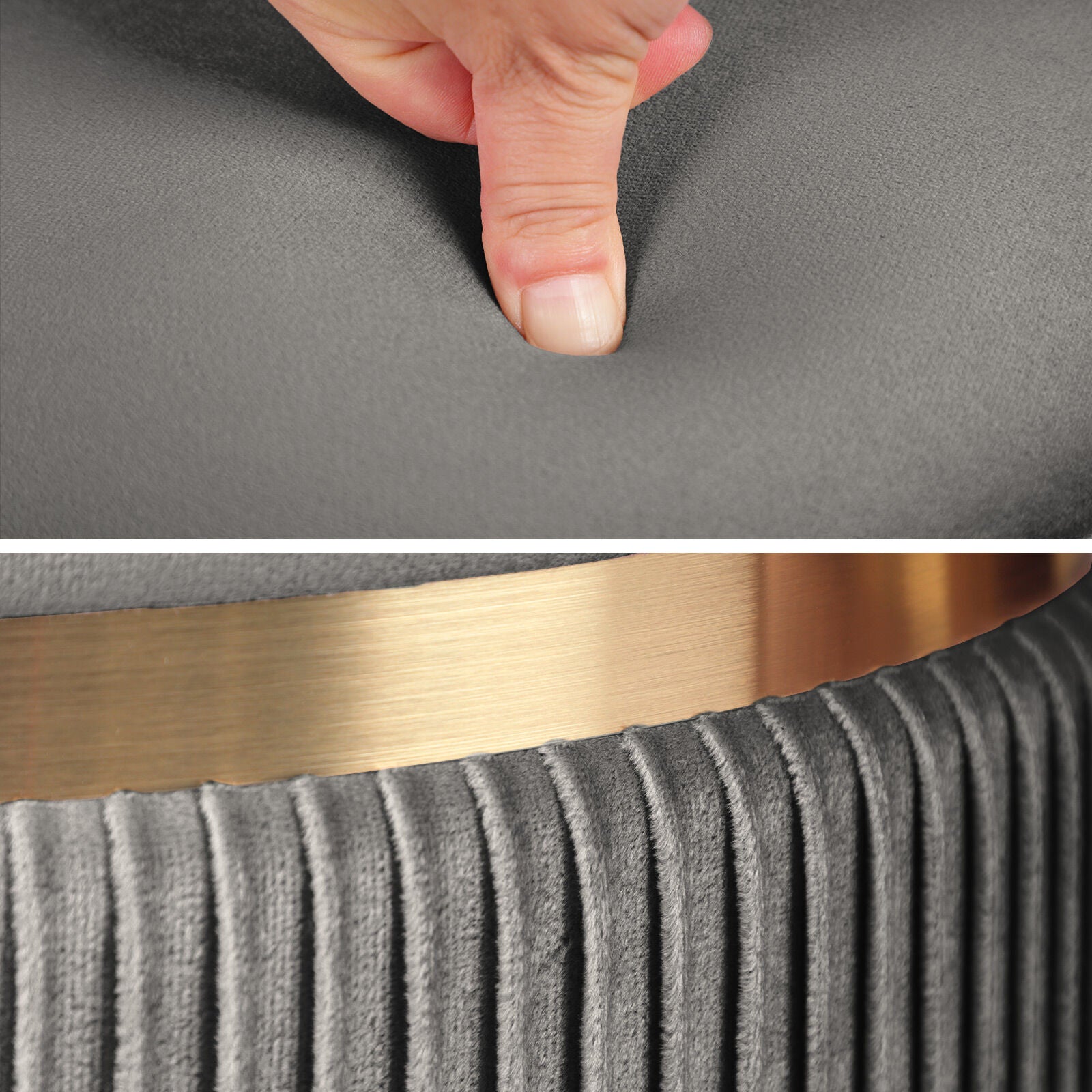 2X Side Table Storage Ottoman - Velvet Padded Stool Vanity Footstool REMI GREY 7