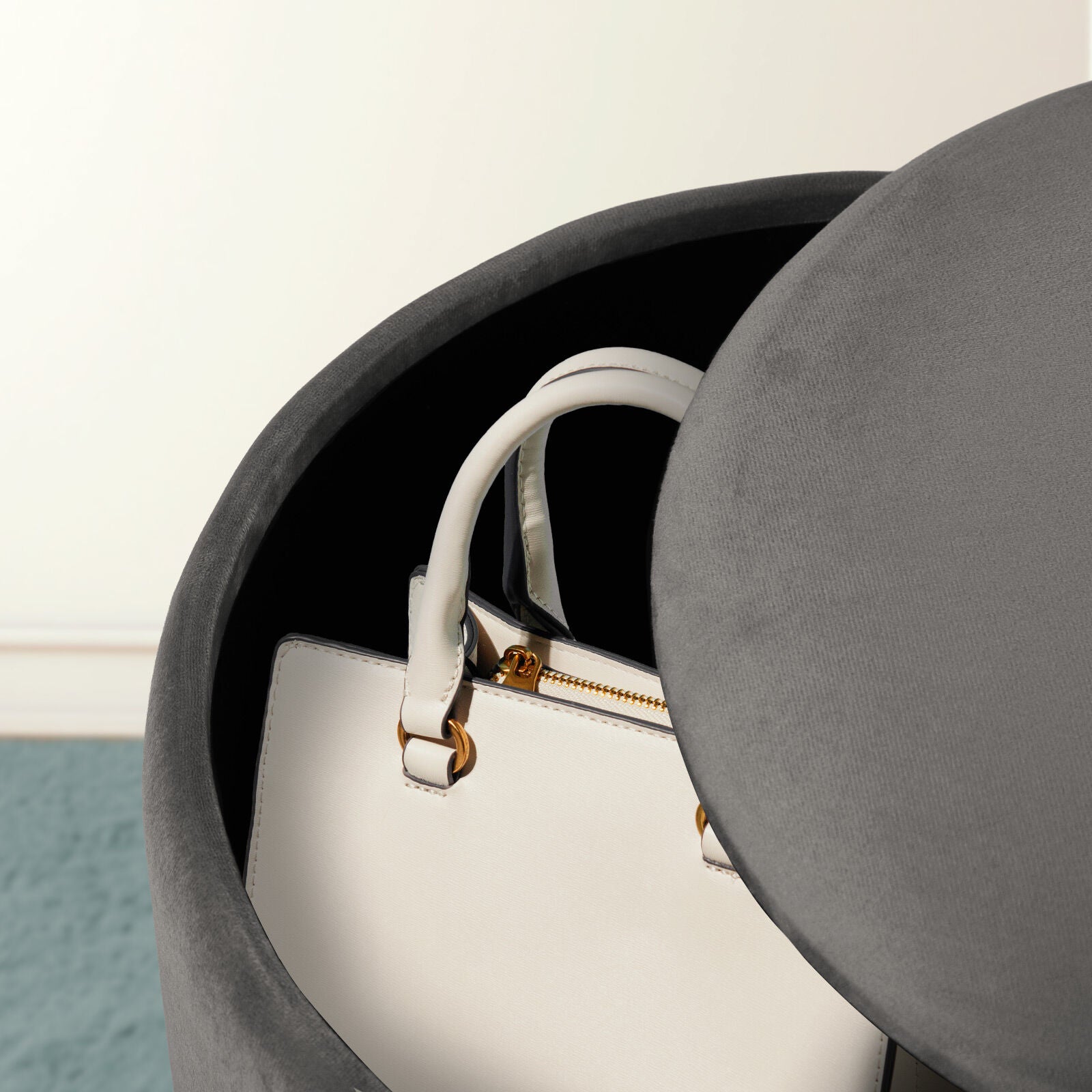 2X Side Table Storage Ottoman - Velvet Padded Stool Vanity Footstool REMI GREY 8