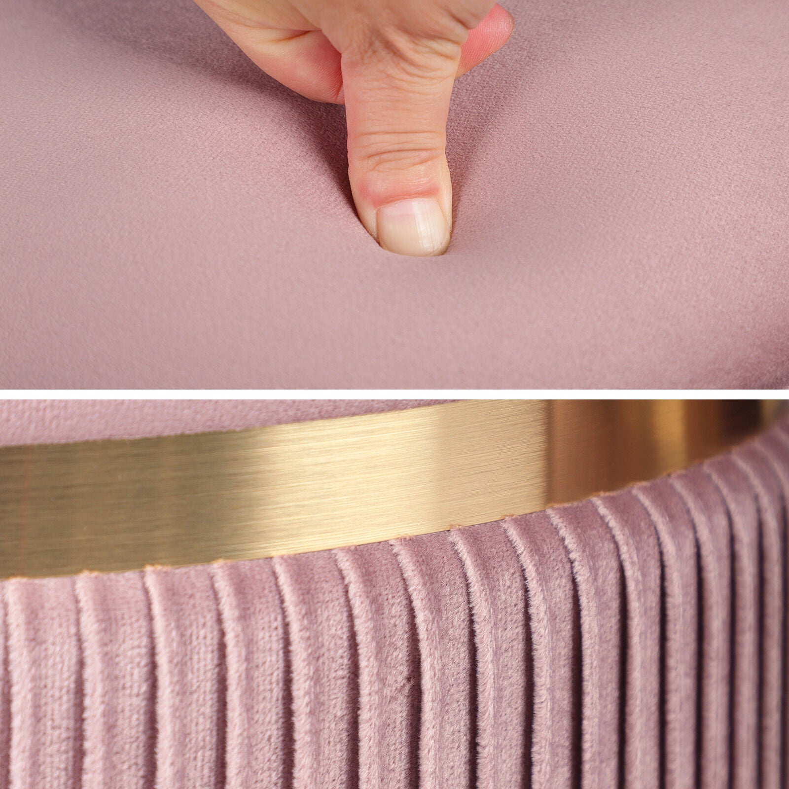 2X Side Table Storage Ottoman - Velvet Padded Stool Vanity Footstool REMI Pink 7