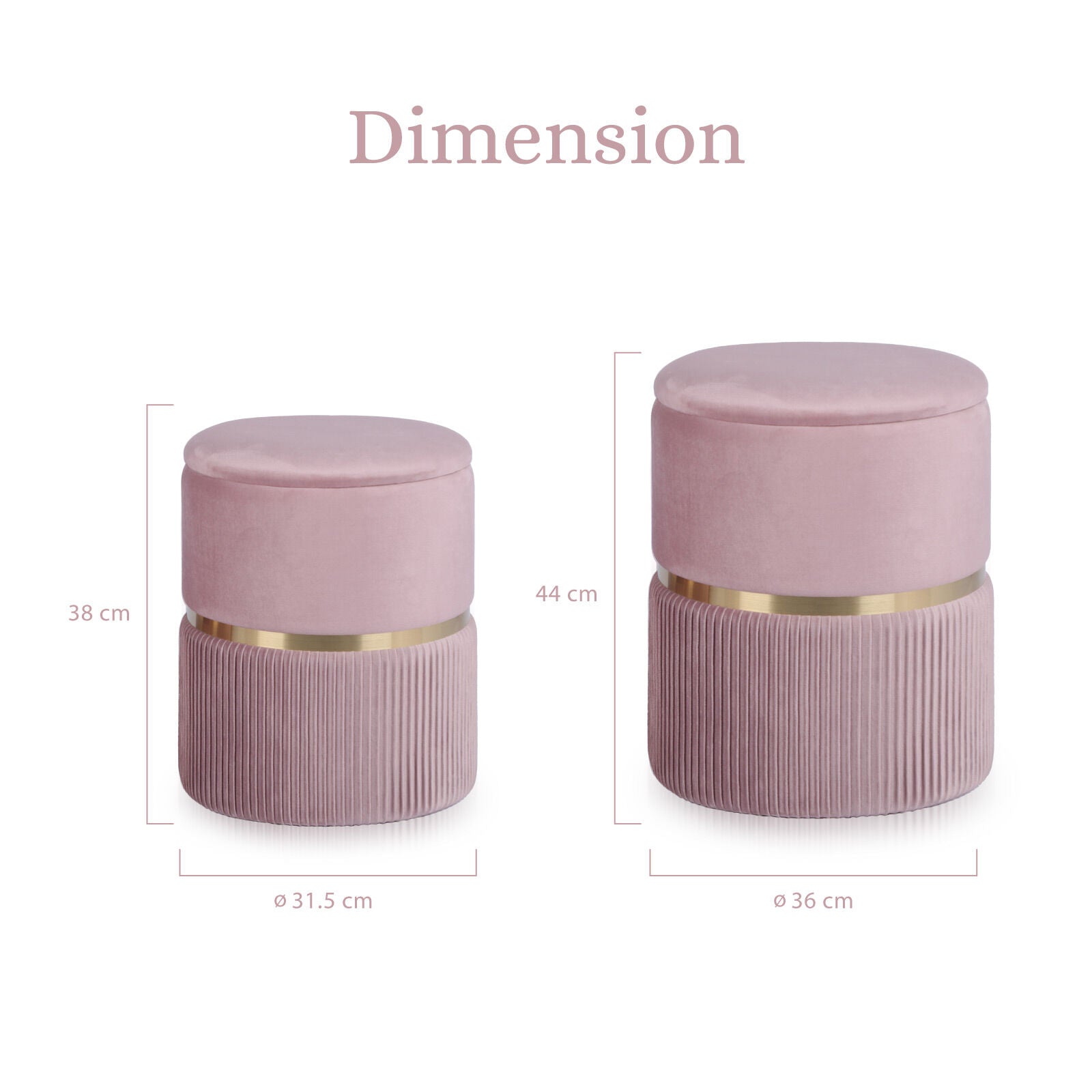 2X Side Table Storage Ottoman - Velvet Padded Stool Vanity Footstool REMI Pink 10