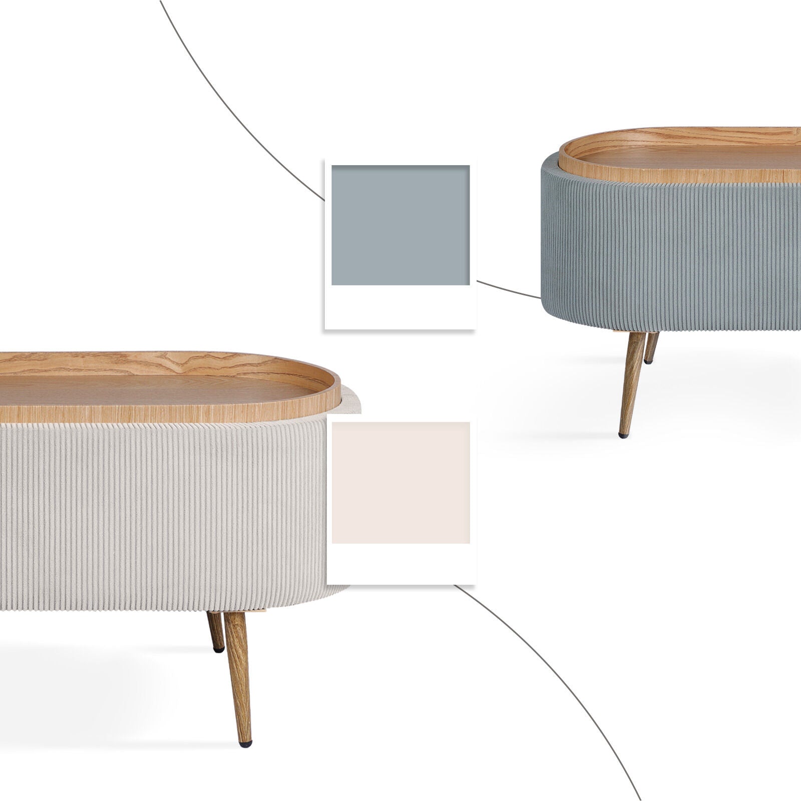 Coffee Table Storage Ottoman - Corduroy Padded Blanket Box Bench ESME CREAM 10