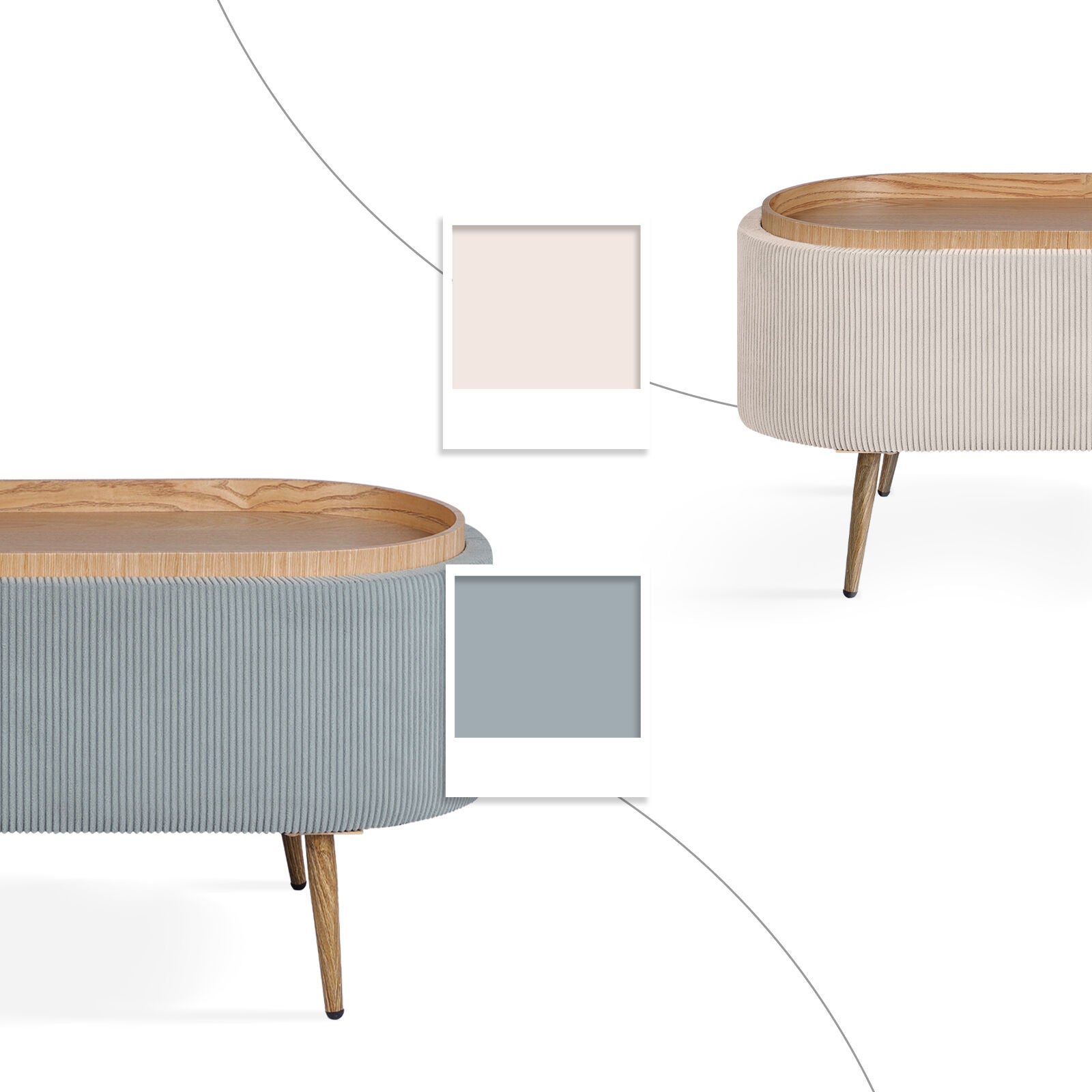 Coffee Table Storage Ottoman - Corduroy Padded Blanket Box Bench ESME - DUSTY BLUE 10