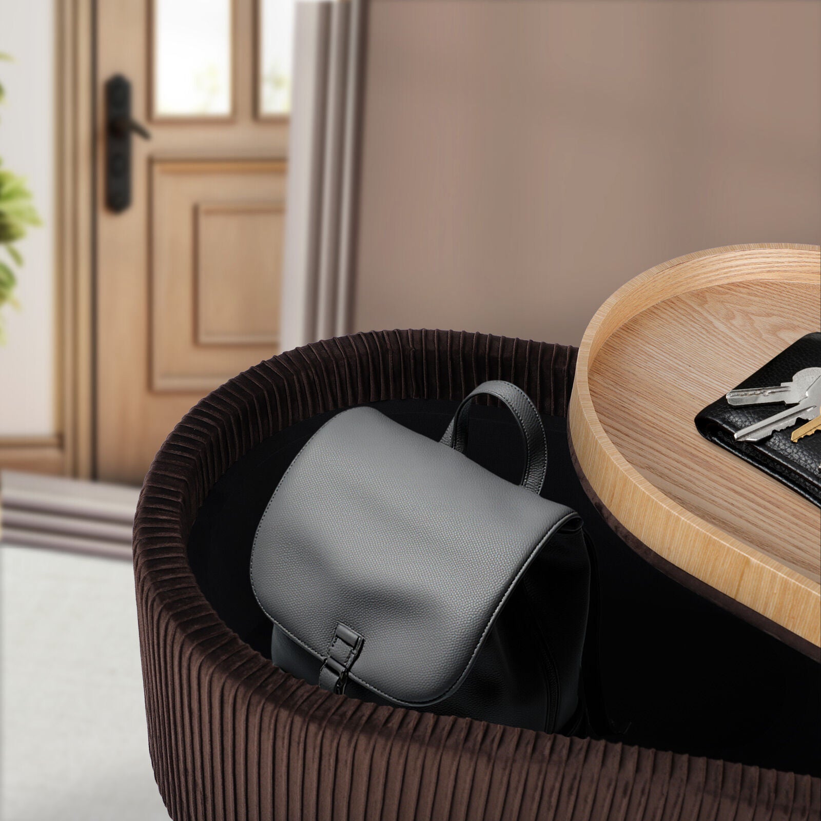 Coffee Table Storage Ottoman - Velvet Padded Blanket Box Bench IRENE BROWN 7