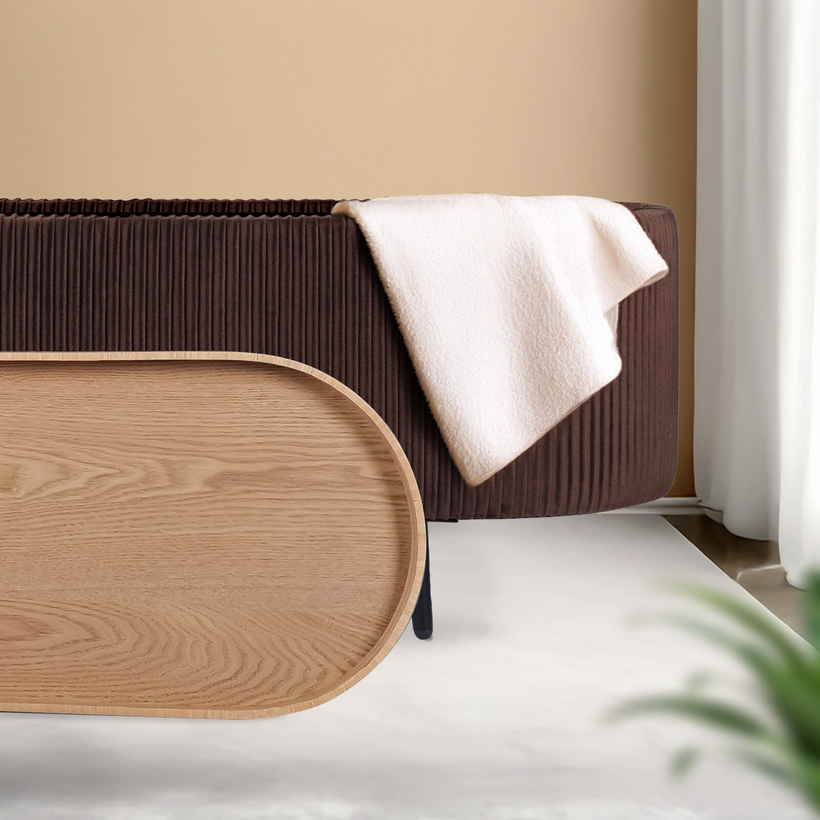 Coffee Table Storage Ottoman - Velvet Padded Blanket Box Bench IRENE BROWN 9