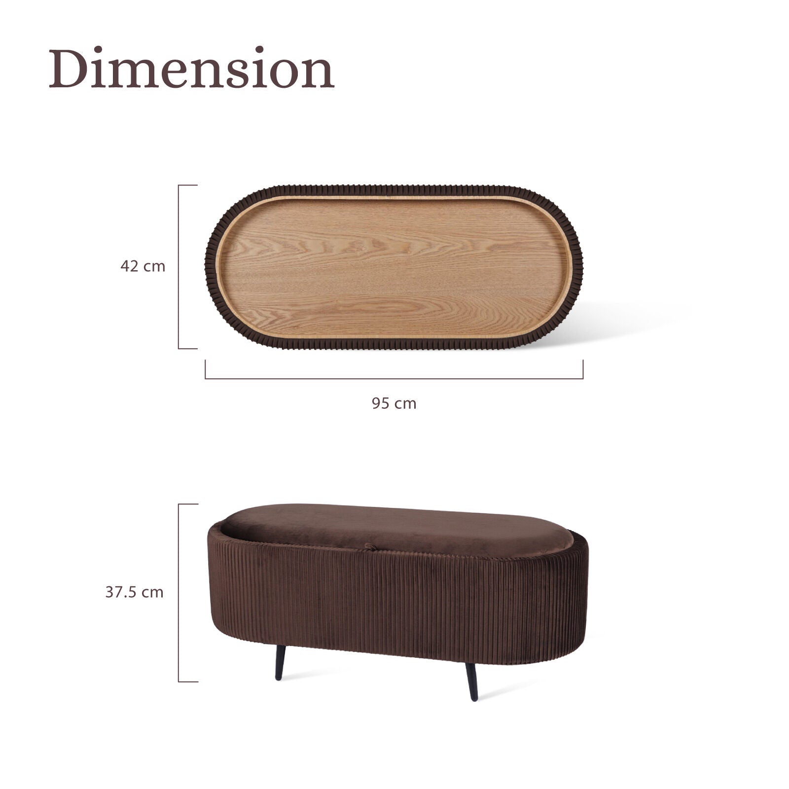 Coffee Table Storage Ottoman - Velvet Padded Blanket Box Bench IRENE BROWN 11