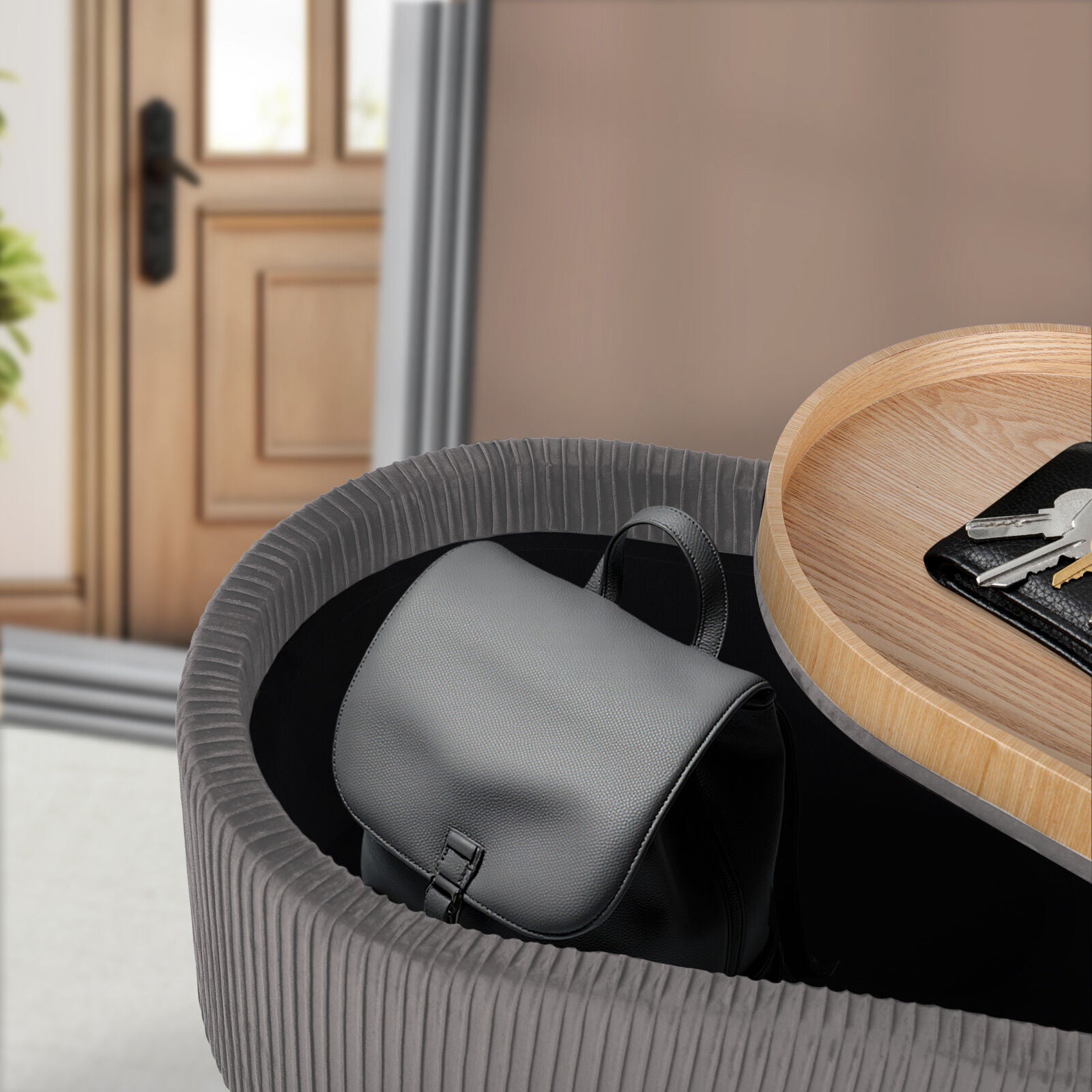 Coffee Table Storage Ottoman - Velvet Padded Blanket Box Bench IRENE GREY 8