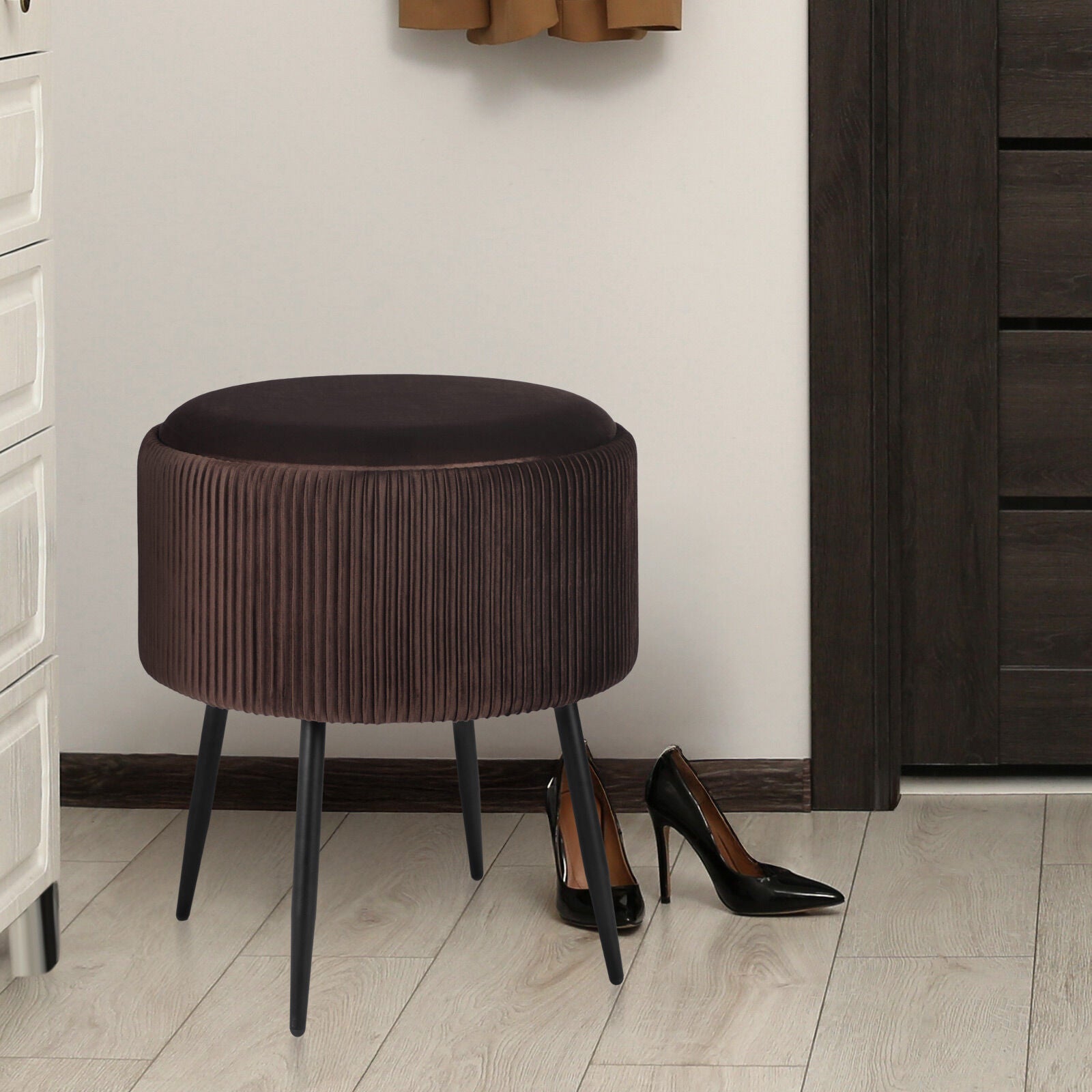 Side Table Storage Ottoman - Velvet Padded Stool Vanity Footstool CLEO BROWN 7