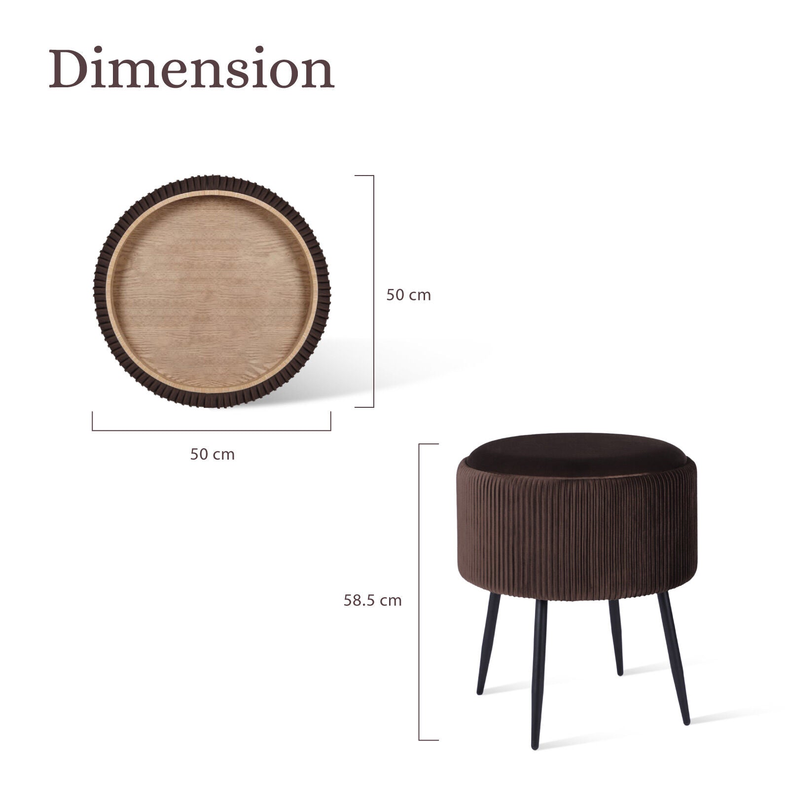 Side Table Storage Ottoman - Velvet Padded Stool Vanity Footstool CLEO BROWN 11