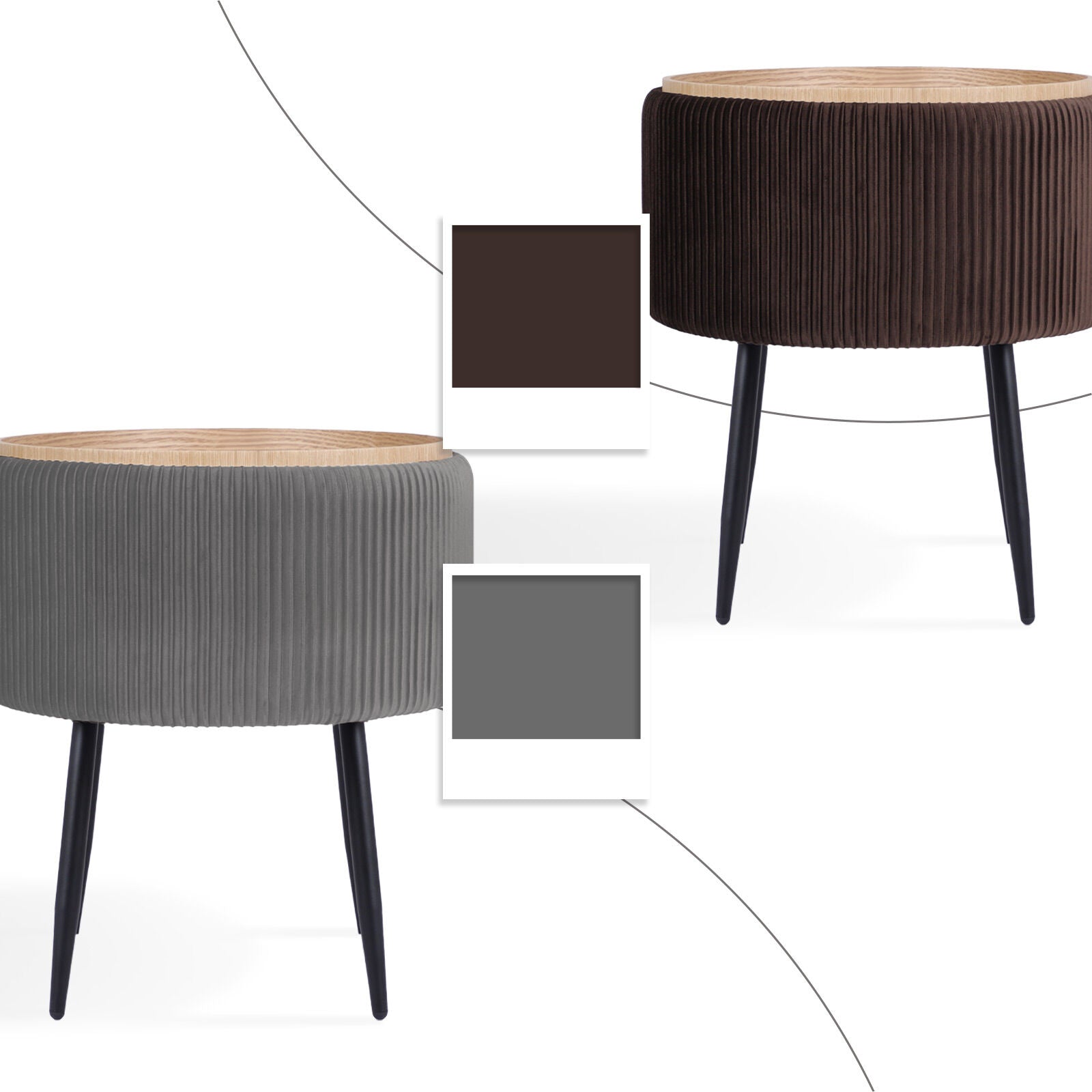 Side Table Storage Ottoman - Velvet Padded Stool Vanity Footstool CLEO GREY 4