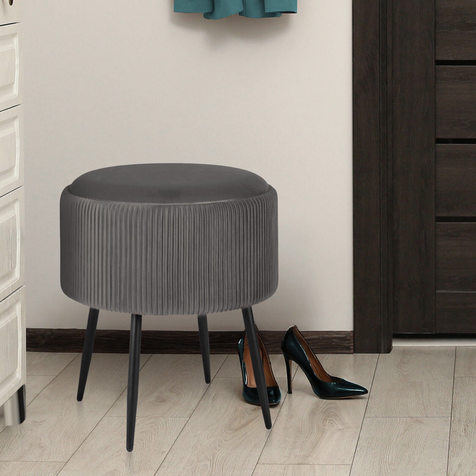 Side Table Storage Ottoman - Velvet Padded Stool Vanity Footstool CLEO GREY 7