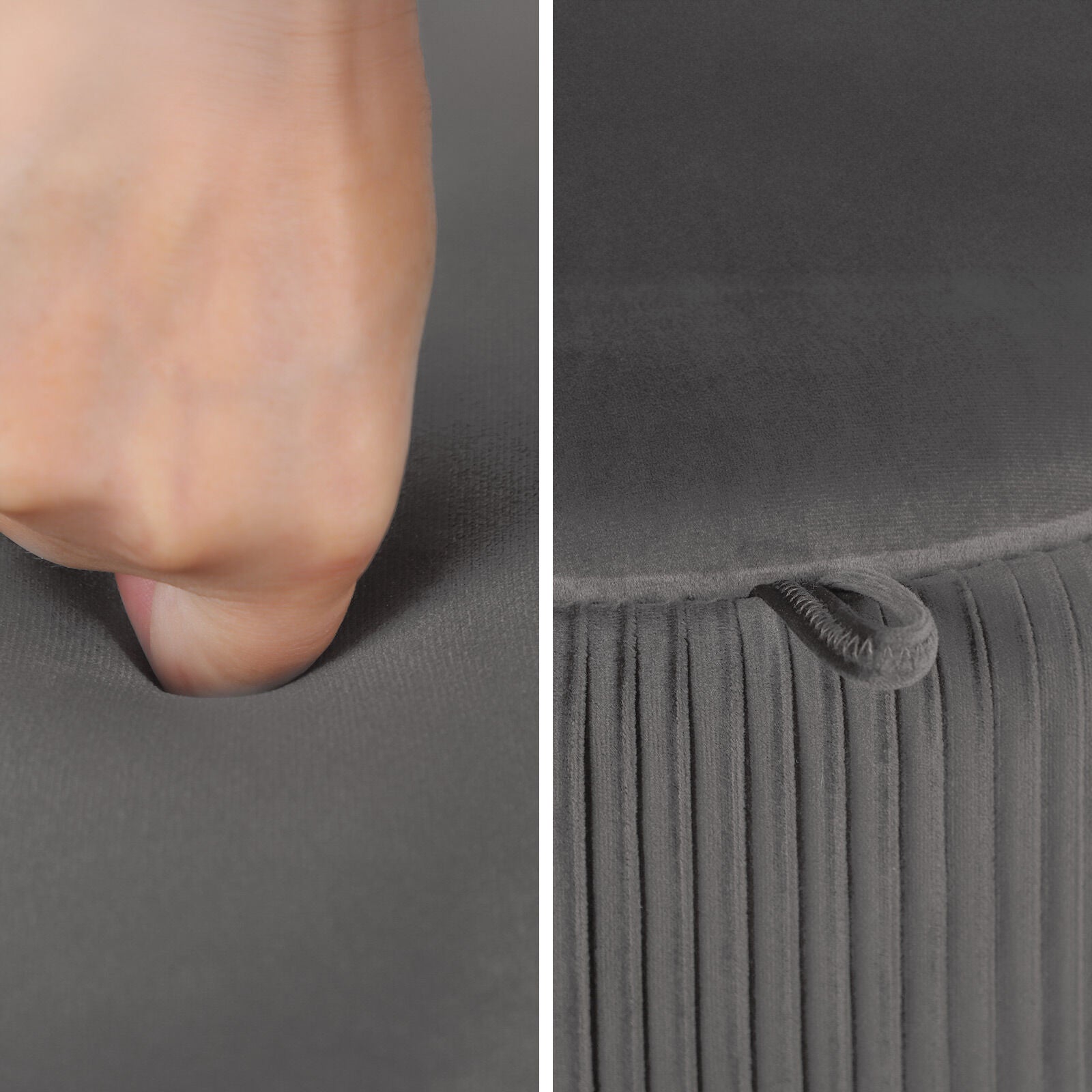 Side Table Storage Ottoman - Velvet Padded Stool Vanity Footstool CLEO GREY 8