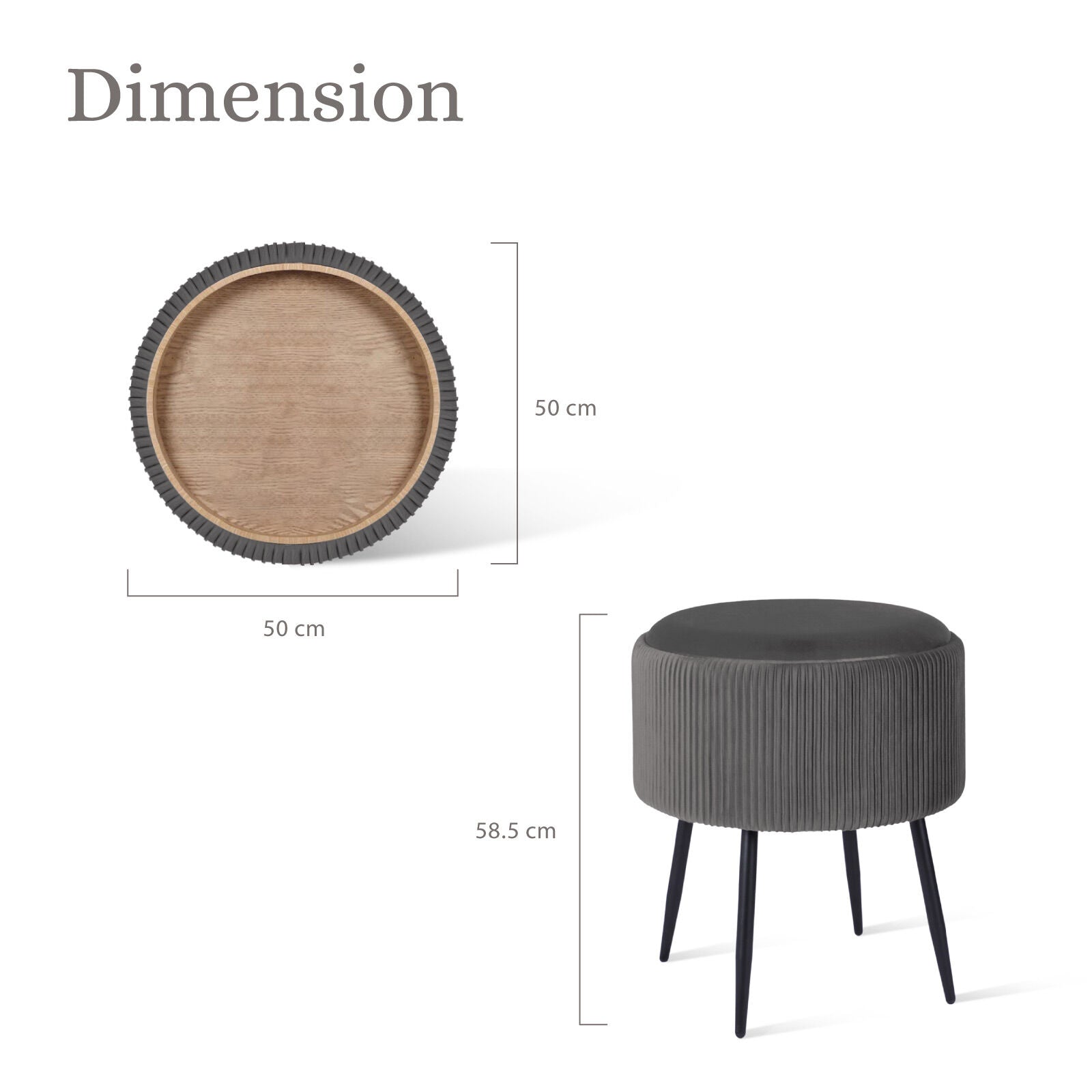 Side Table Storage Ottoman - Velvet Padded Stool Vanity Footstool CLEO GREY 11