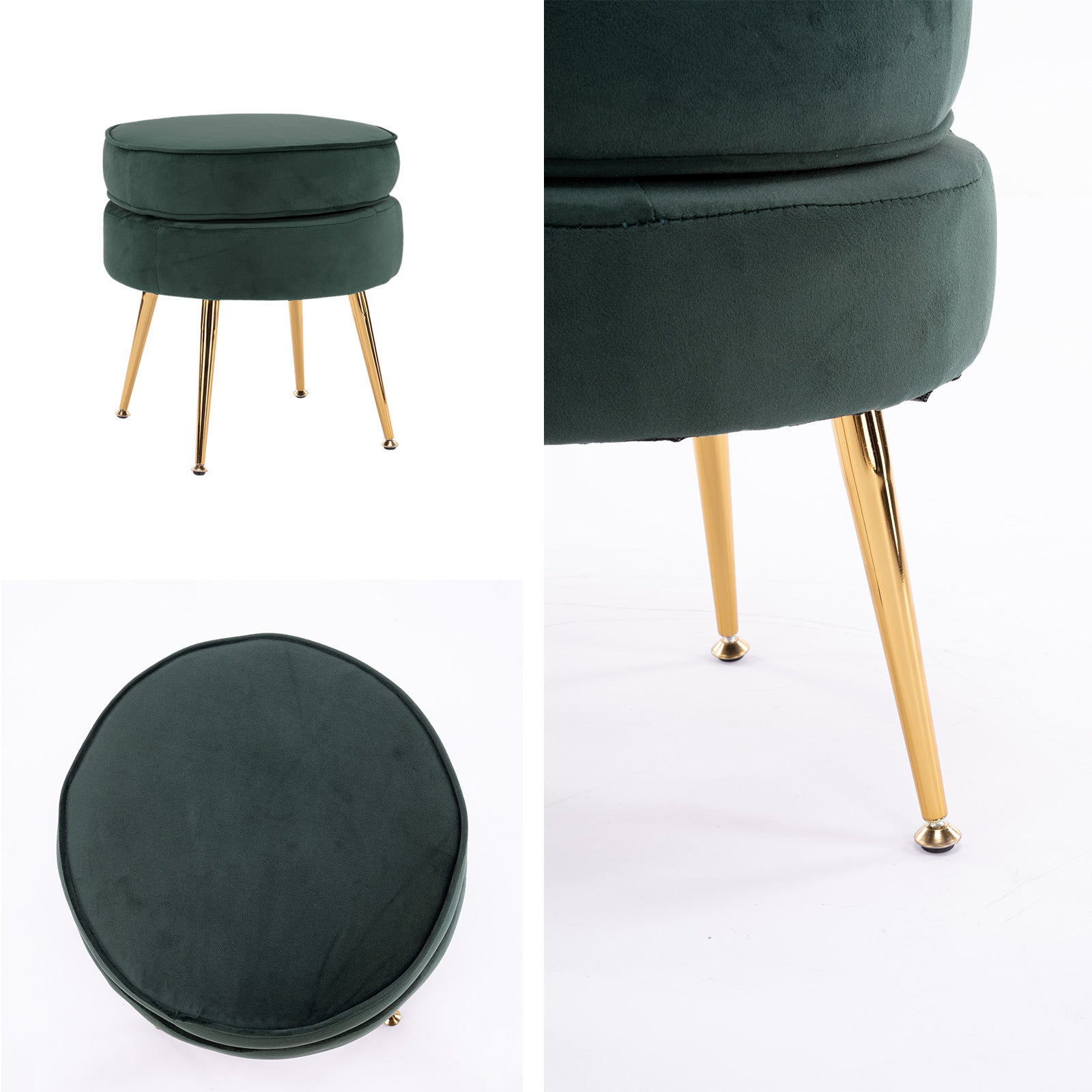 Ottoman Foot Stool Velvet Fabric Metal Leg Round GREEN 3