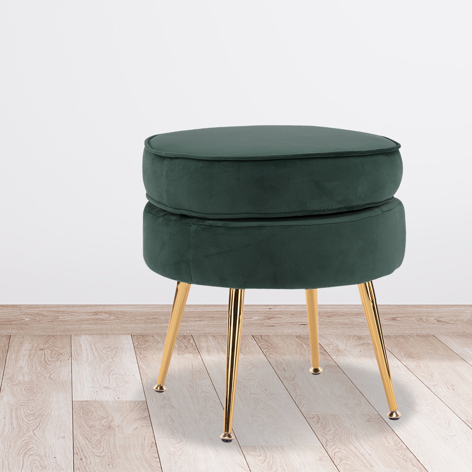 Ottoman Foot Stool Velvet Fabric Metal Leg Round GREEN 10