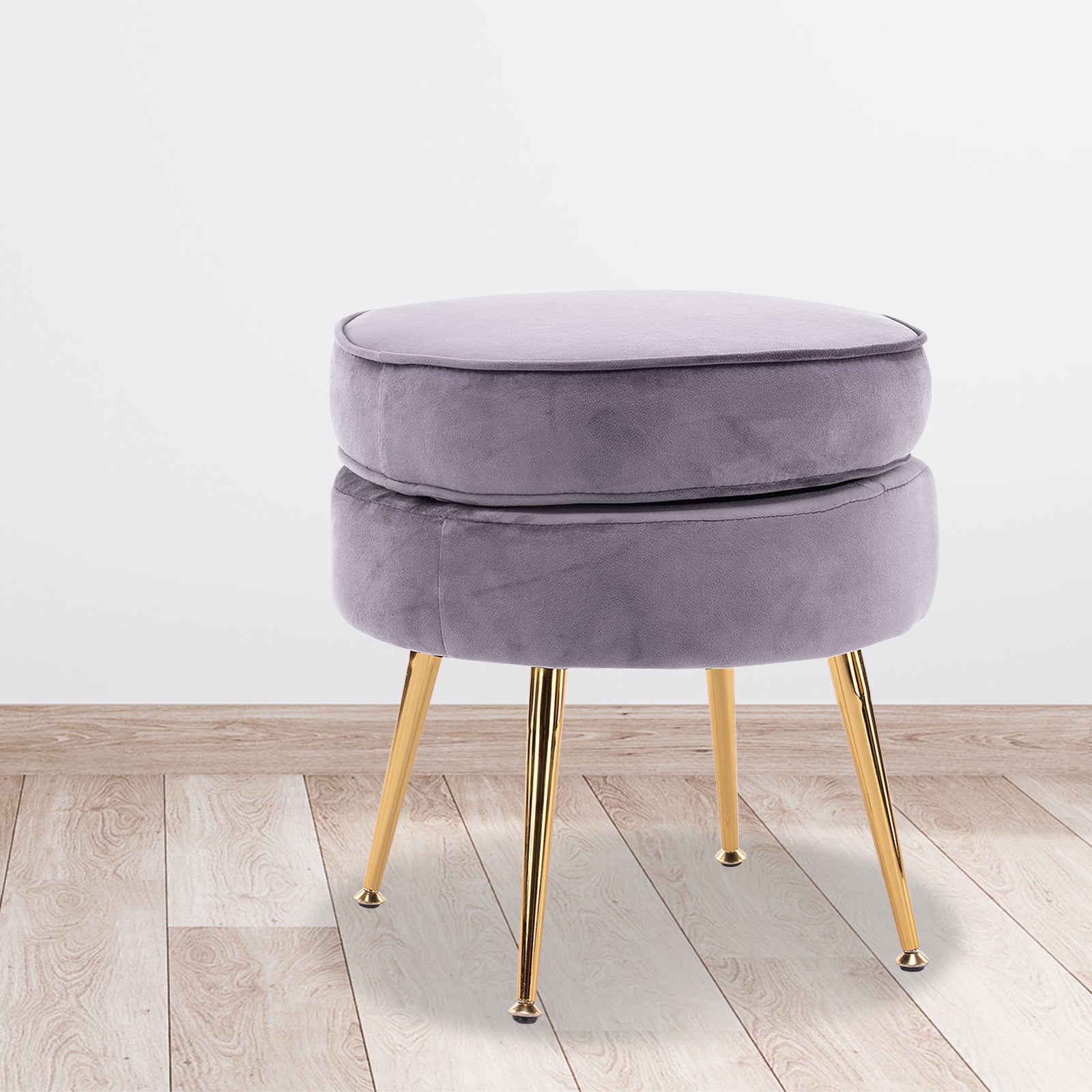 Ottoman Foot Stool Velvet Fabric Metal Leg Round GREY 10