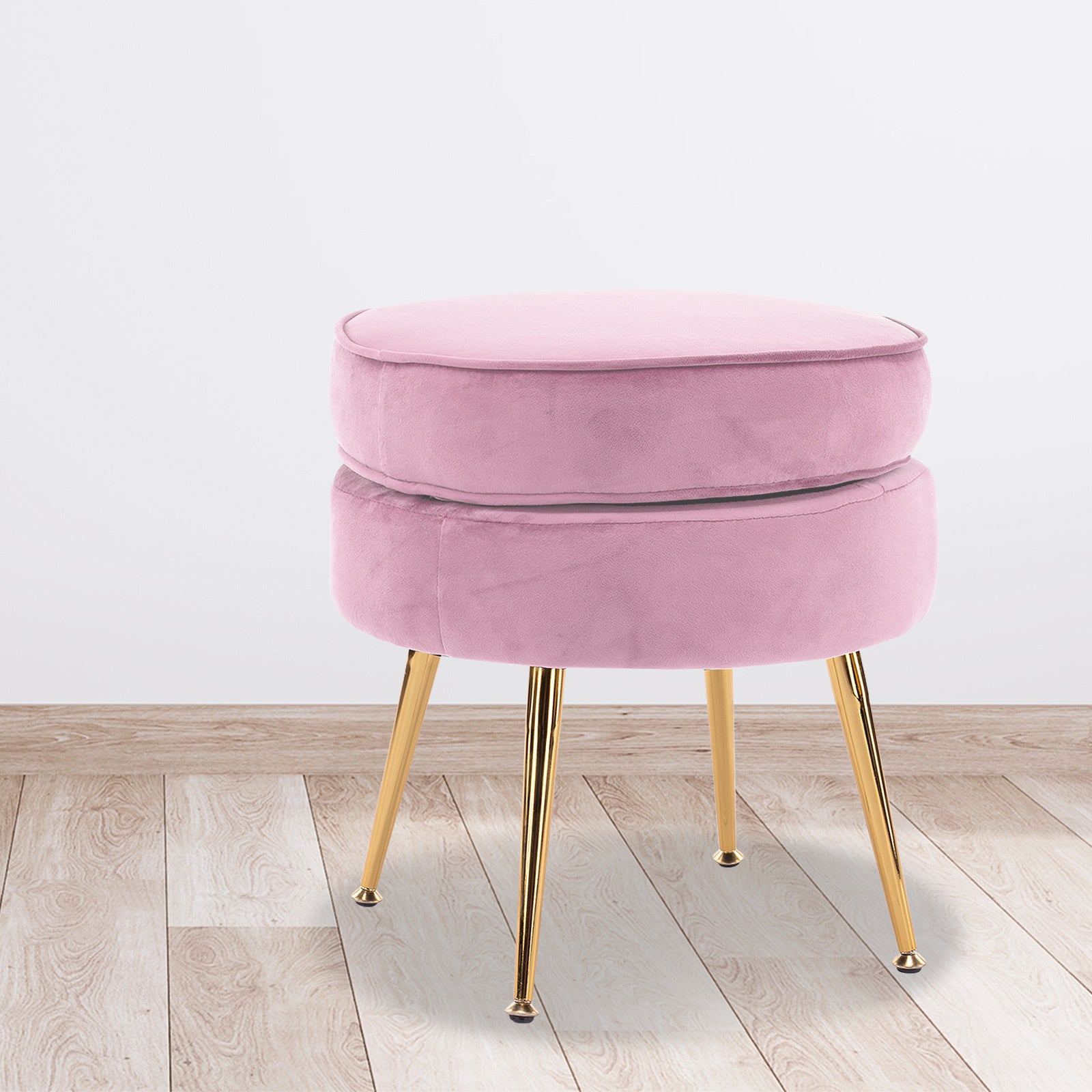 Ottoman Foot Stool Velvet Fabric Metal Leg Round PINK 10