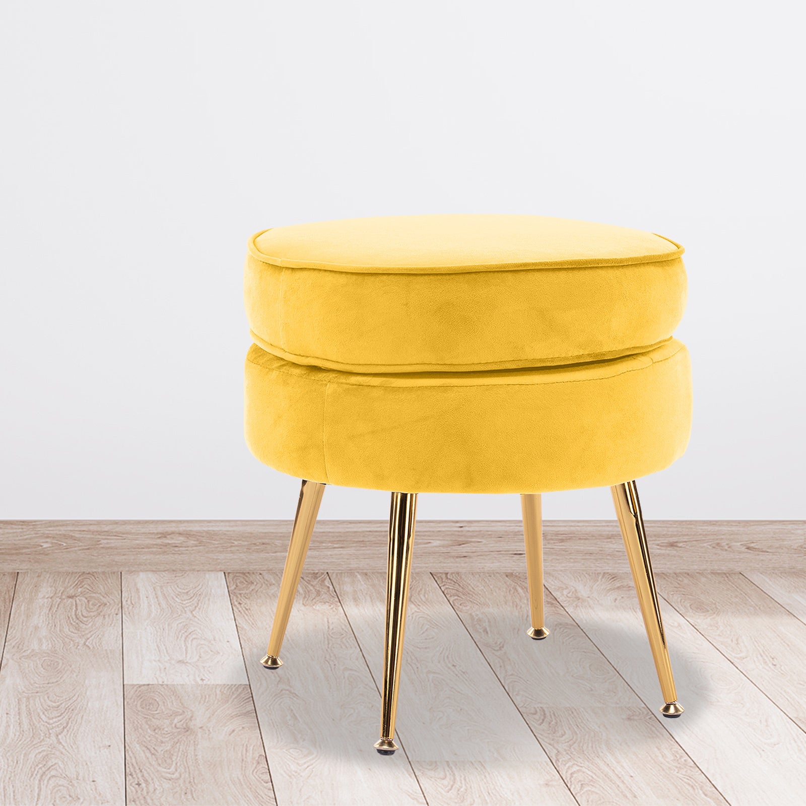Ottoman Foot Stool Velvet Fabric Metal Leg Round YELLOW 10