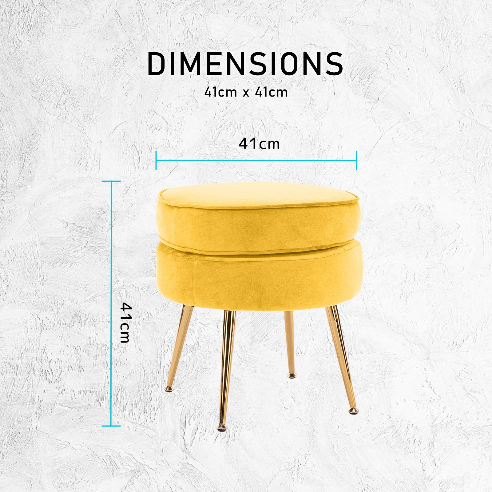 Ottoman Foot Stool Velvet Fabric Metal Leg Round YELLOW 11