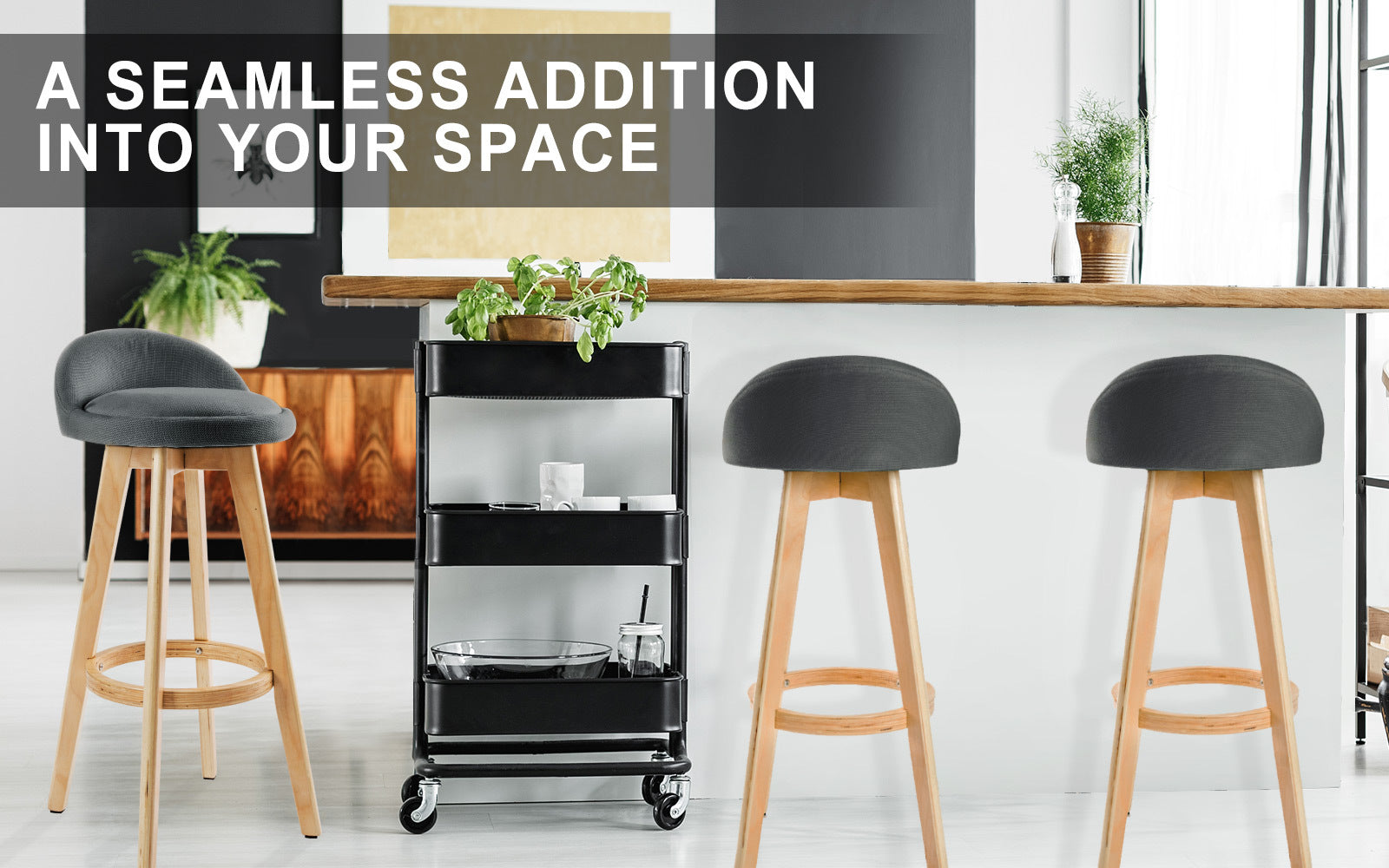 4X Wooden Bar Stool Dining Chair Fabric LEILA 72cm GREY 3