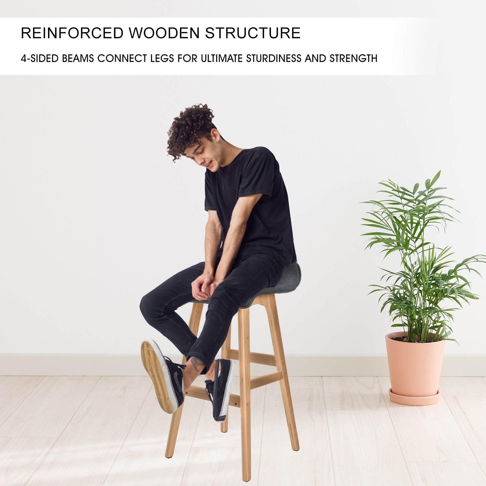 2X Wooden Bar Stool Dining Chair Fabric SOPHIA 74cm GREY 7