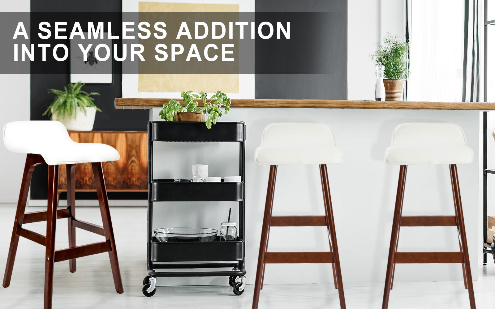 2X Wooden Bar Stool Dining Chair Leather SOPHIA 65cm WHITE BROWN 3