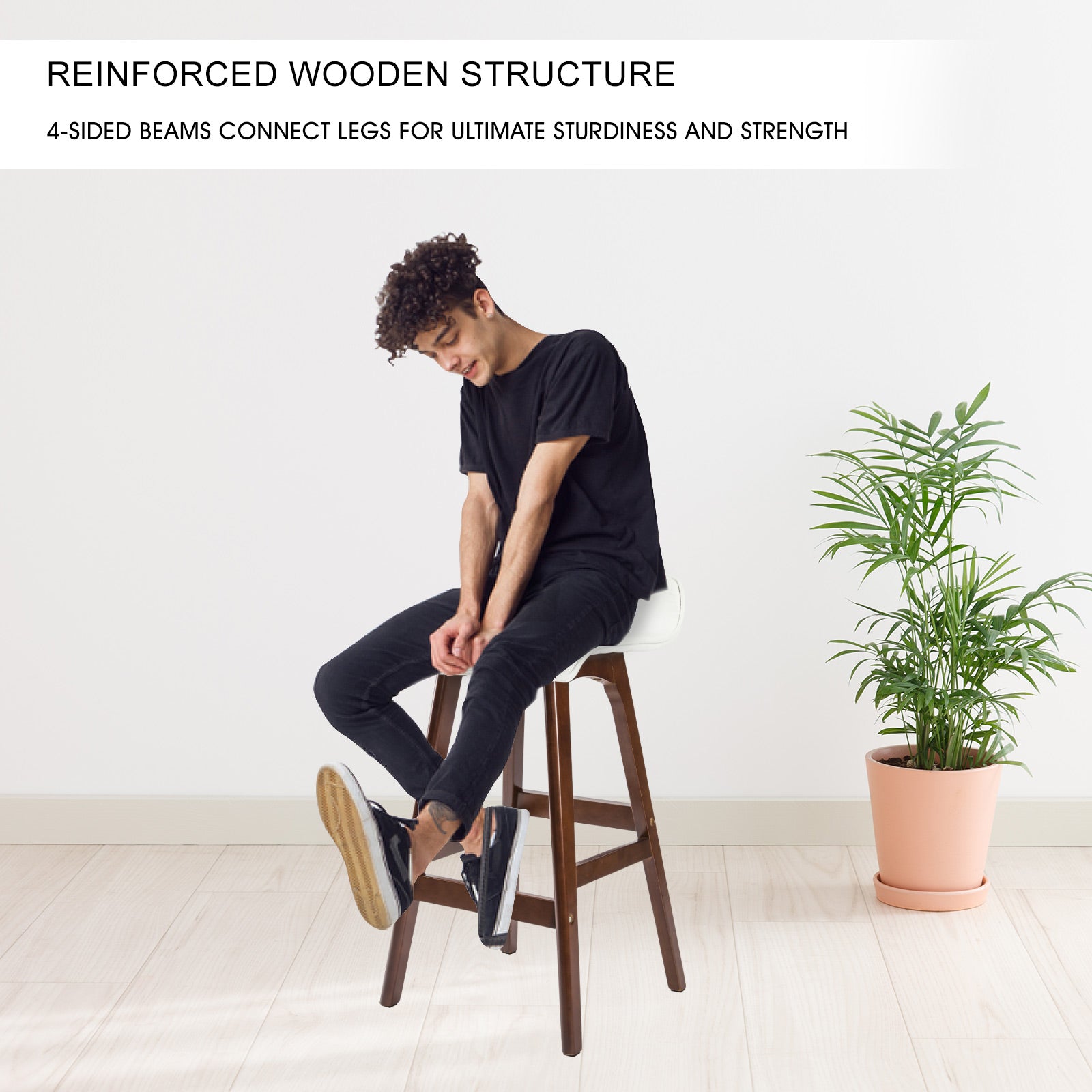 2X Wooden Bar Stool Dining Chair Leather SOPHIA 65cm WHITE BROWN 7