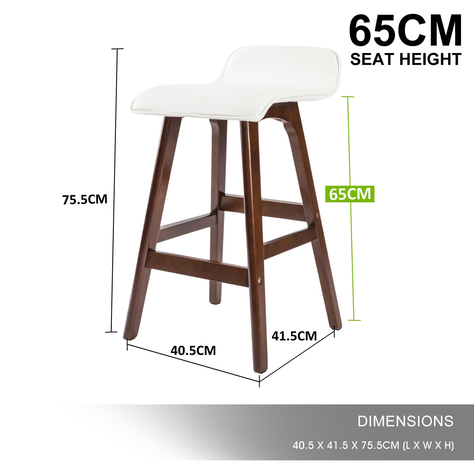 2X Wooden Bar Stool Dining Chair Leather SOPHIA 65cm WHITE BROWN 12