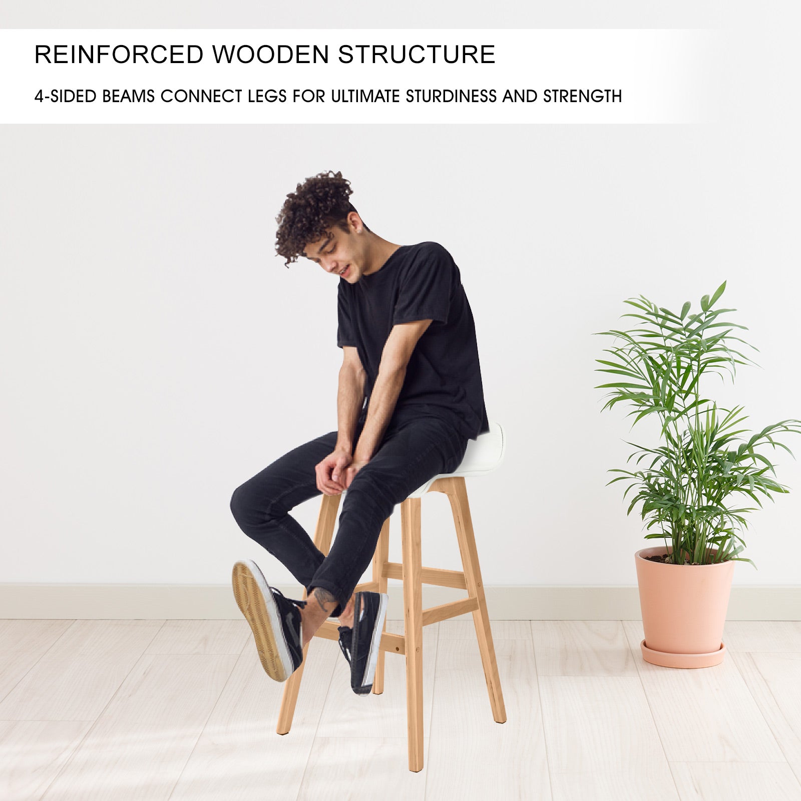 2X Wooden Bar Stool Dining Chair Leather SOPHIA 65cm WHITE 7