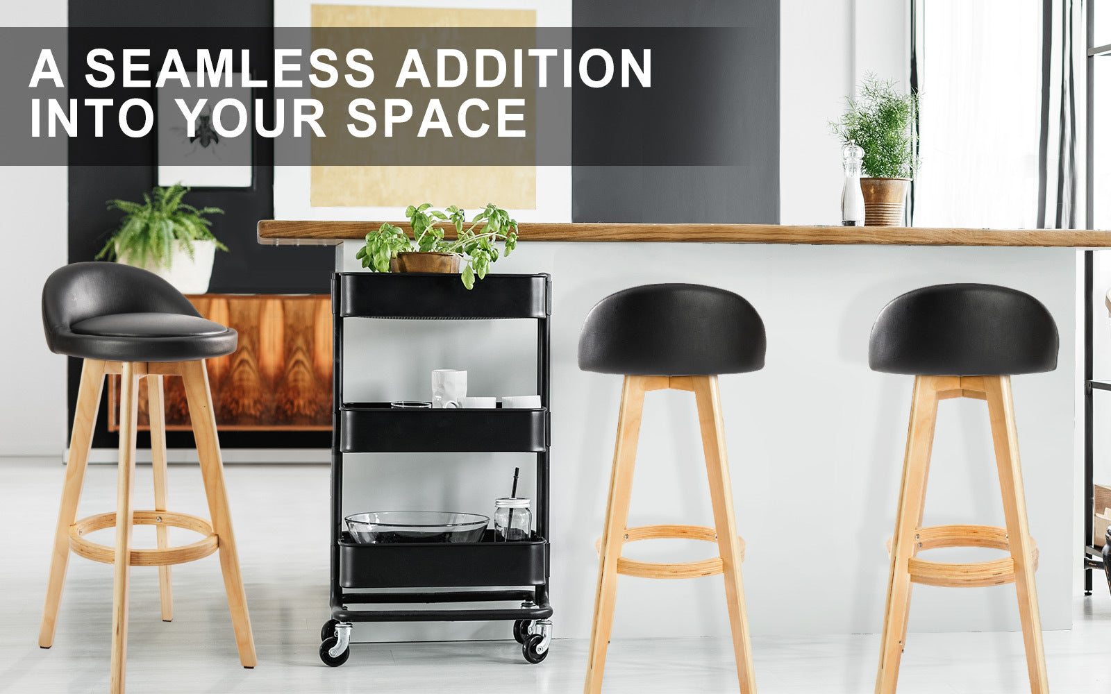 2X Wooden Bar Stool Dining Chair Leather LEILA 72cm BLACK 3