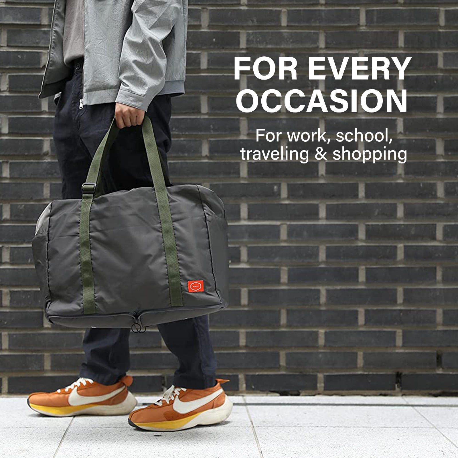 Shopper Bag Travel Duffle Bag Foldable Laptop Luggage Nylon KO-BOSTON KHAKI 3