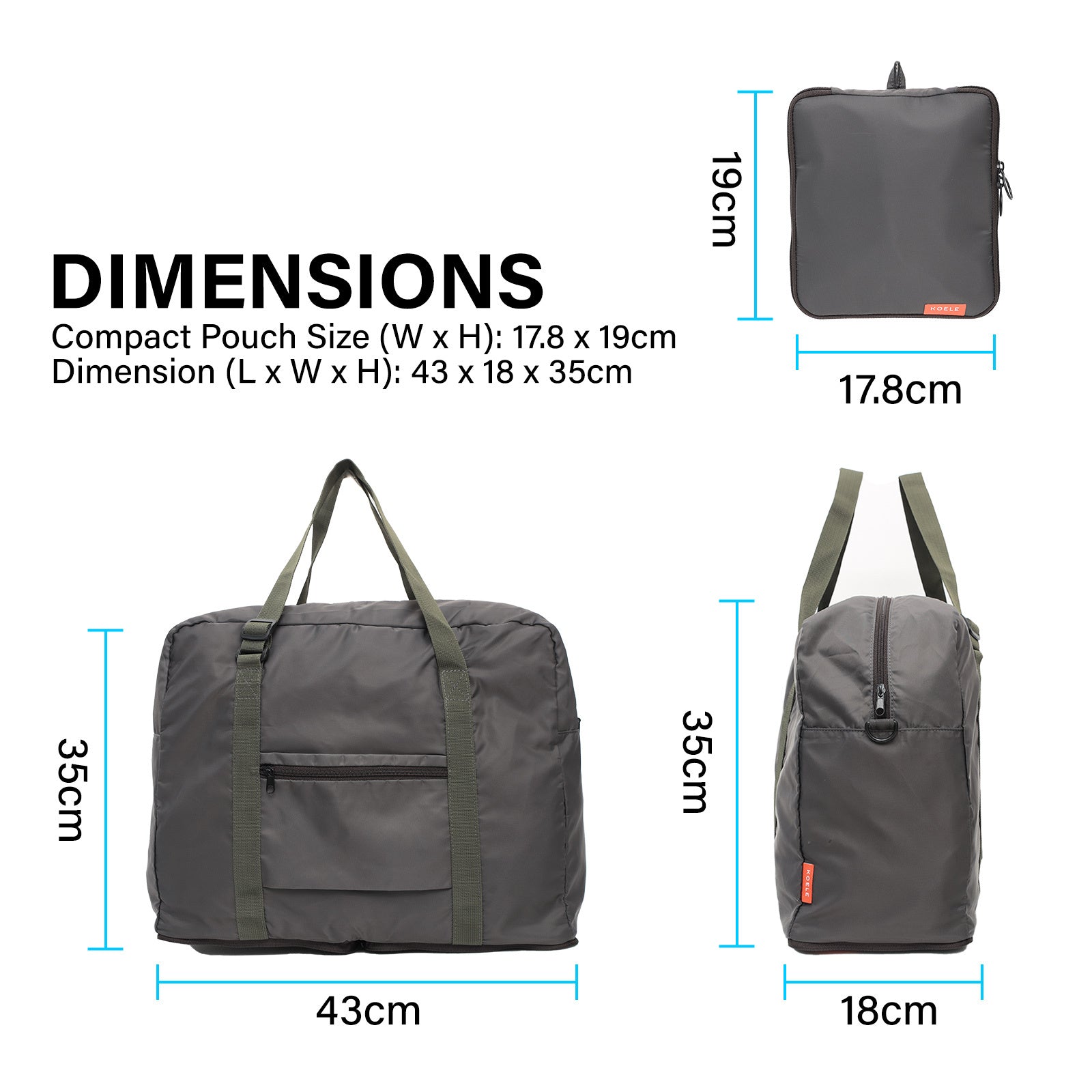 Shopper Bag Travel Duffle Bag Foldable Laptop Luggage Nylon KO-BOSTON KHAKI 9