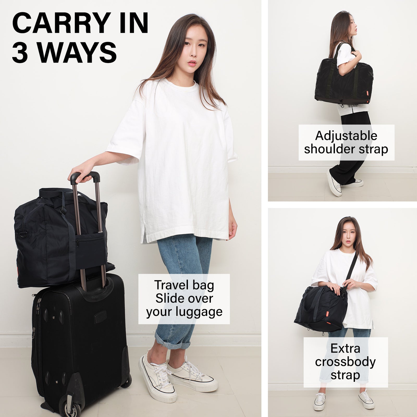 Shopper Bag Travel Duffle Bag Foldable Laptop Luggage Nylon KO-BOSTON NAVY 4