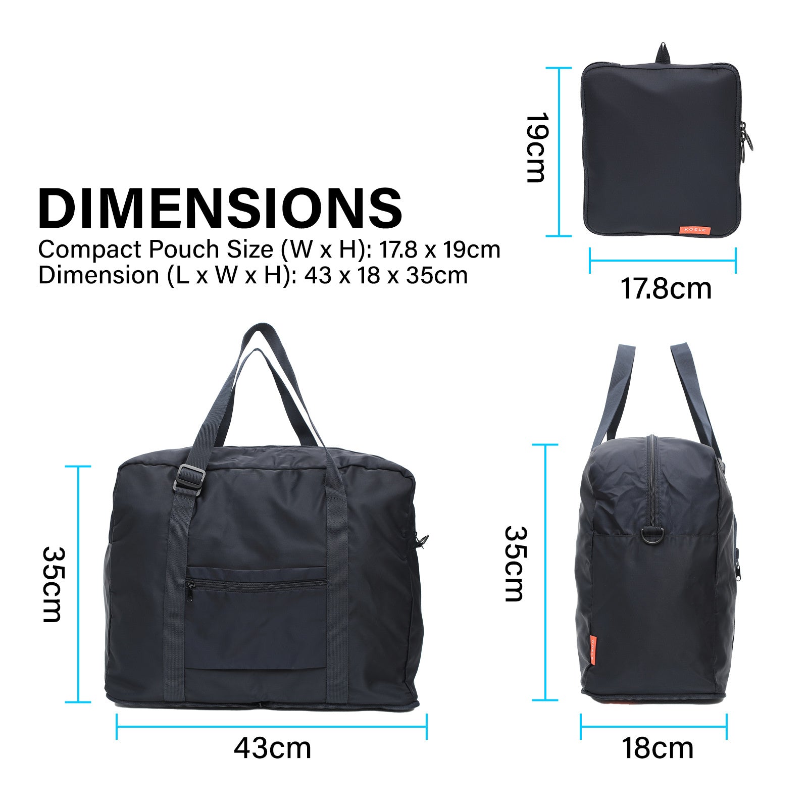 Shopper Bag Travel Duffle Bag Foldable Laptop Luggage Nylon KO-BOSTON NAVY 9