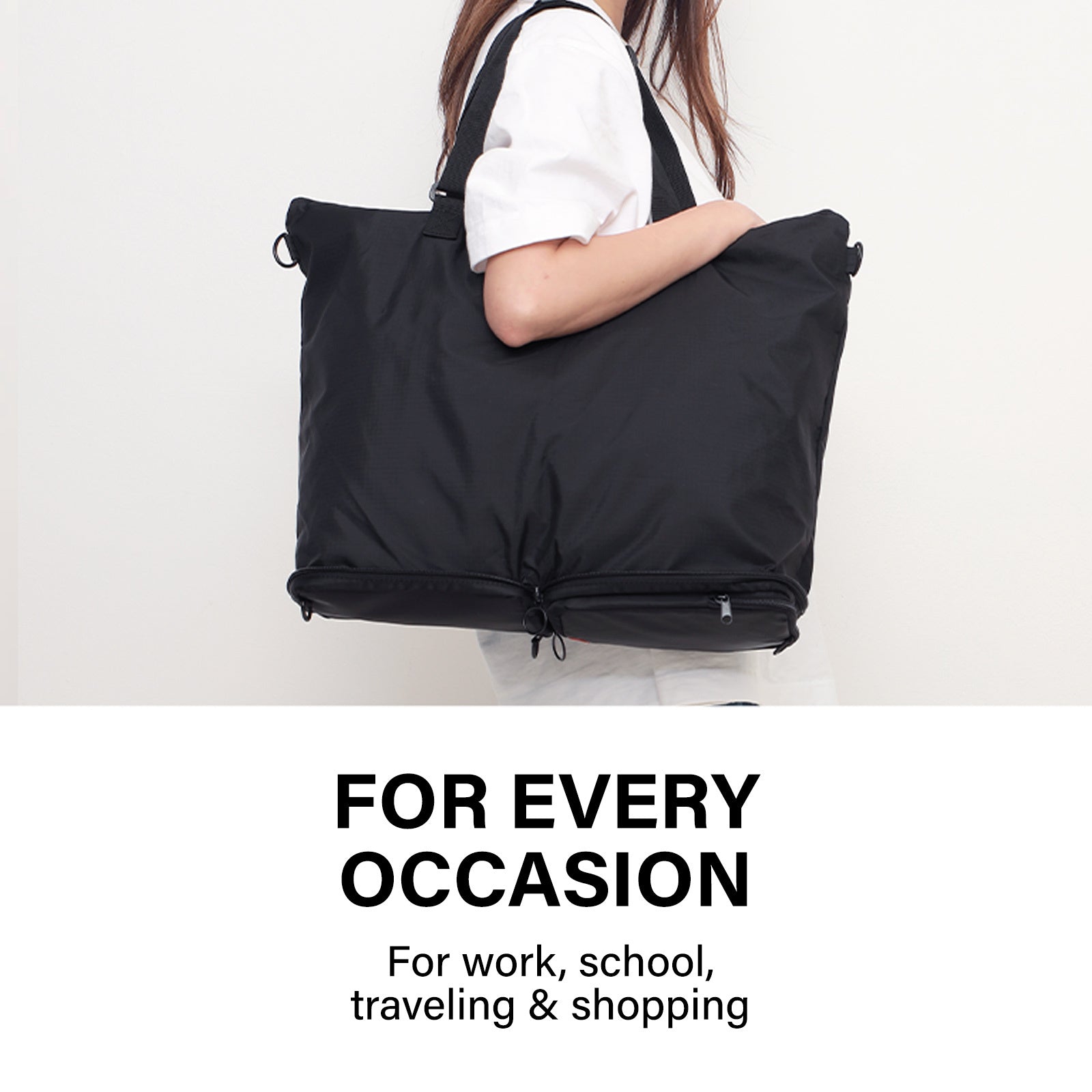 Shopper Bag Tote Bag Foldable Travel Laptop Grocery Nylon KO-DUAL BLACK 3