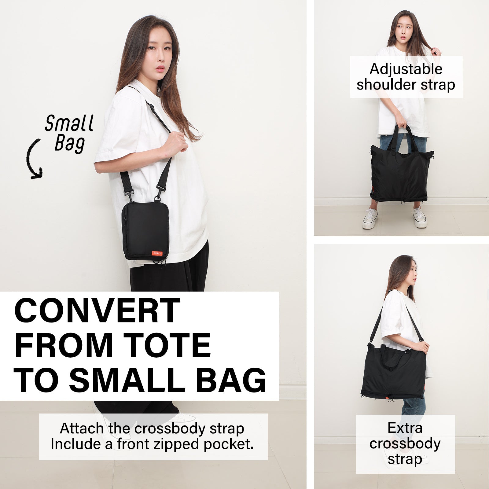 Shopper Bag Tote Bag Foldable Travel Laptop Grocery Nylon KO-DUAL BLACK 4
