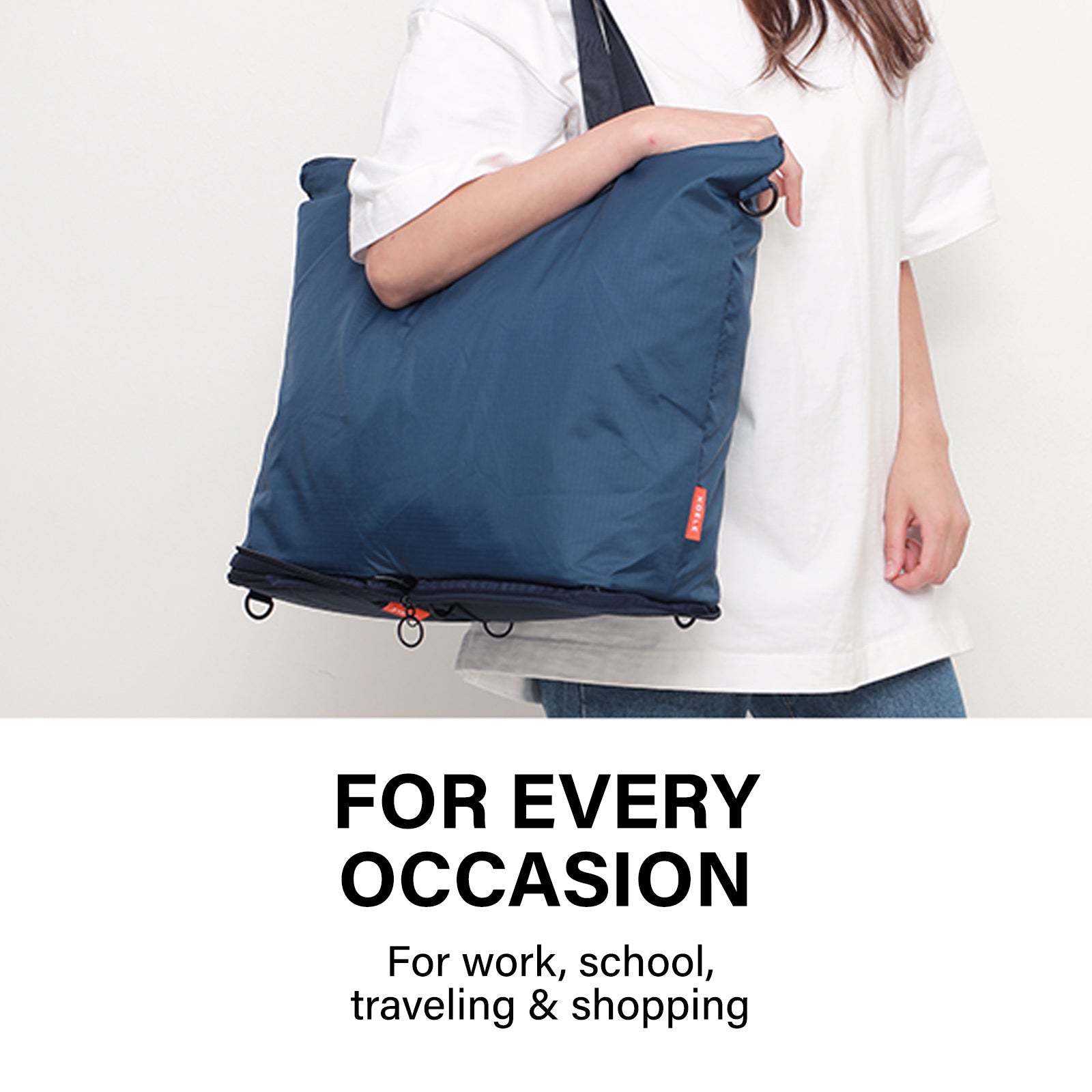Shopper Bag Tote Bag Foldable Travel Laptop Grocery Nylon KO-DUAL NAVY 3