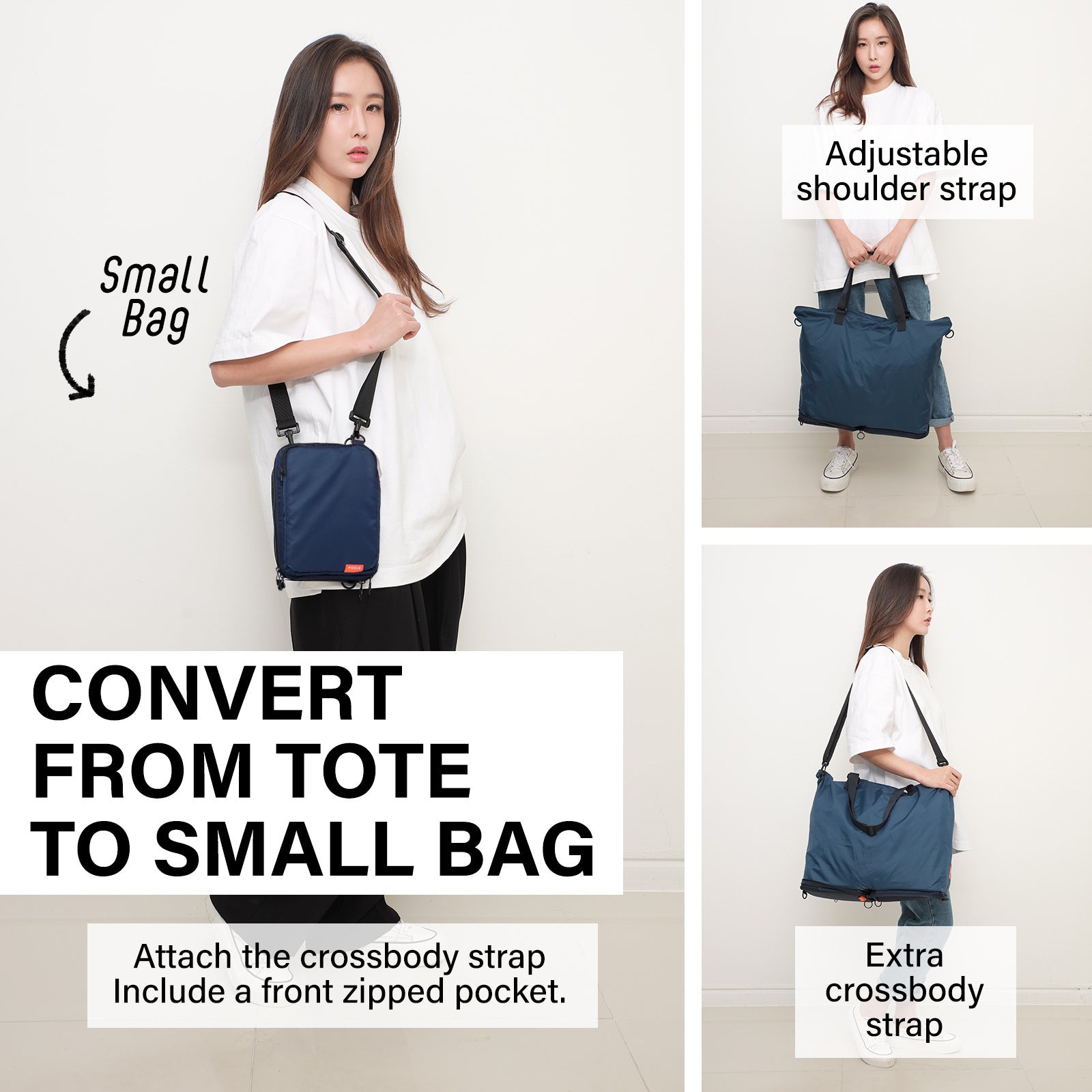 Shopper Bag Tote Bag Foldable Travel Laptop Grocery Nylon KO-DUAL NAVY 4