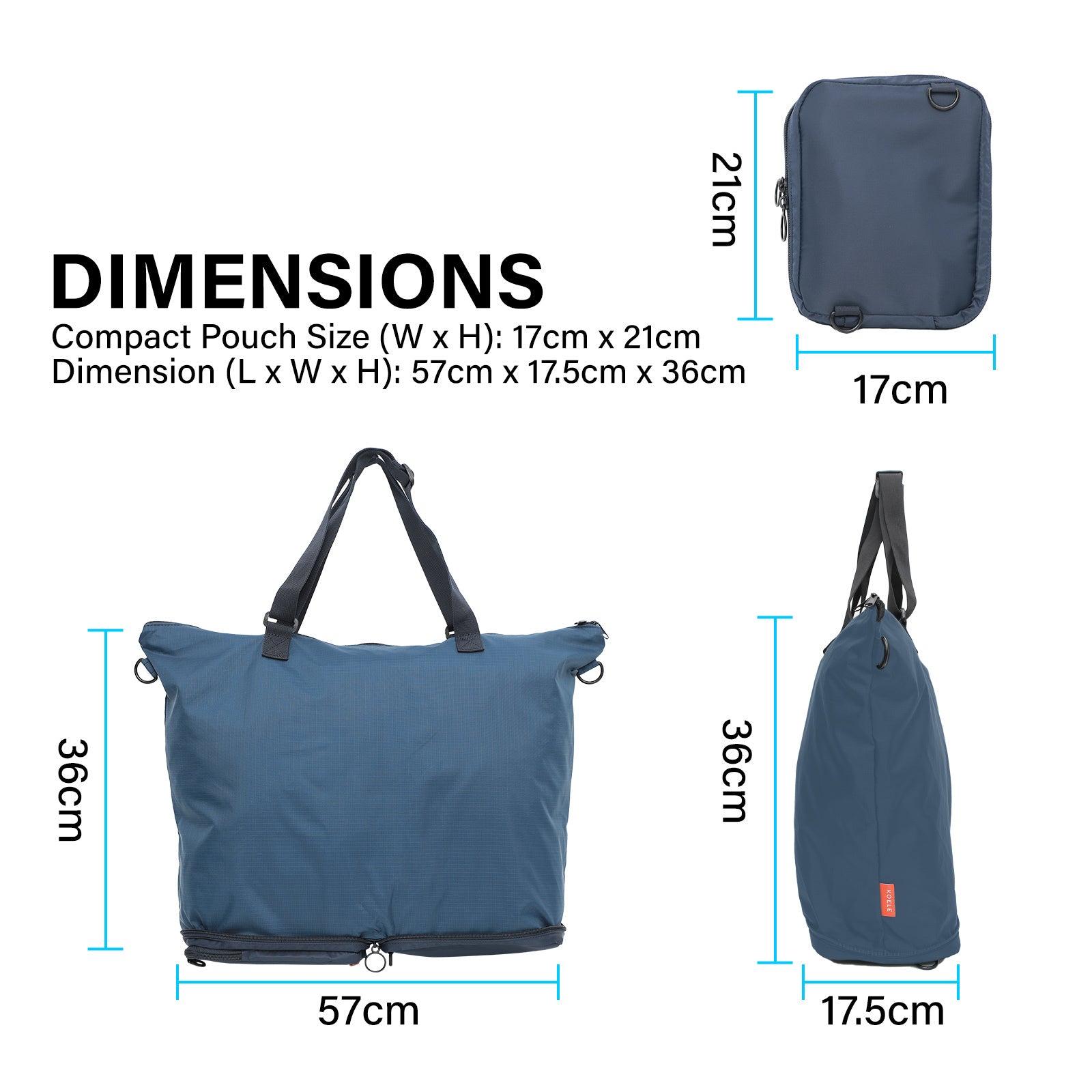 Shopper Bag Tote Bag Foldable Travel Laptop Grocery Nylon KO-DUAL NAVY 8