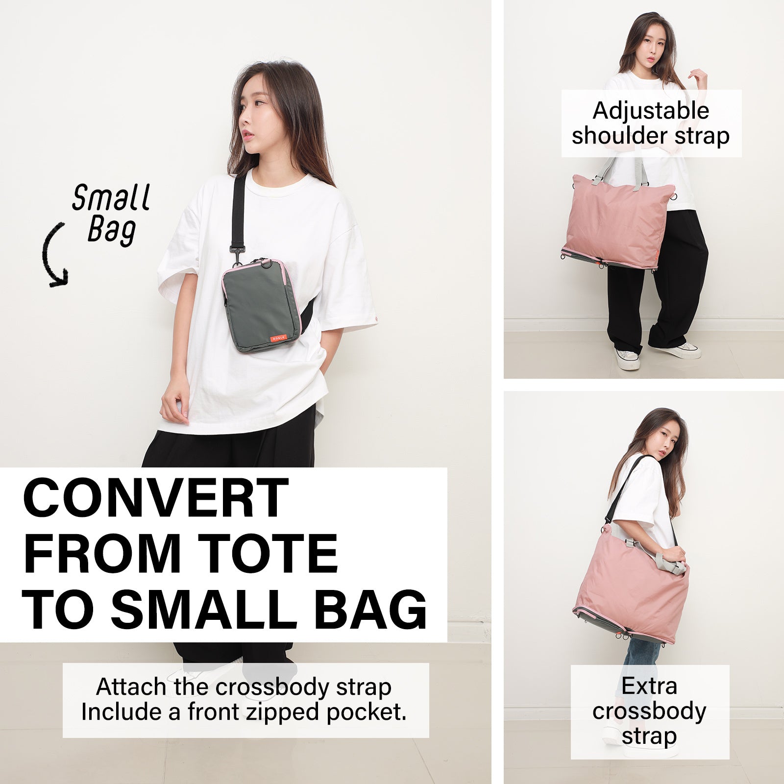 Shopper Bag Tote Bag Foldable Travel Laptop Grocery Nylon KO-DUAL PINK 4