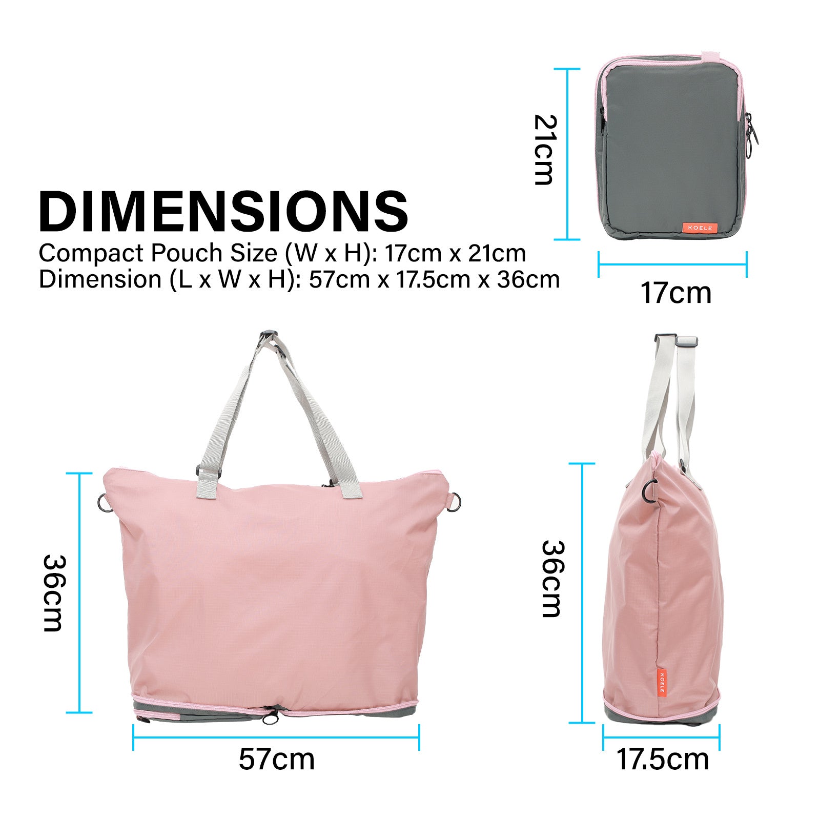 Shopper Bag Tote Bag Foldable Travel Laptop Grocery Nylon KO-DUAL PINK 8