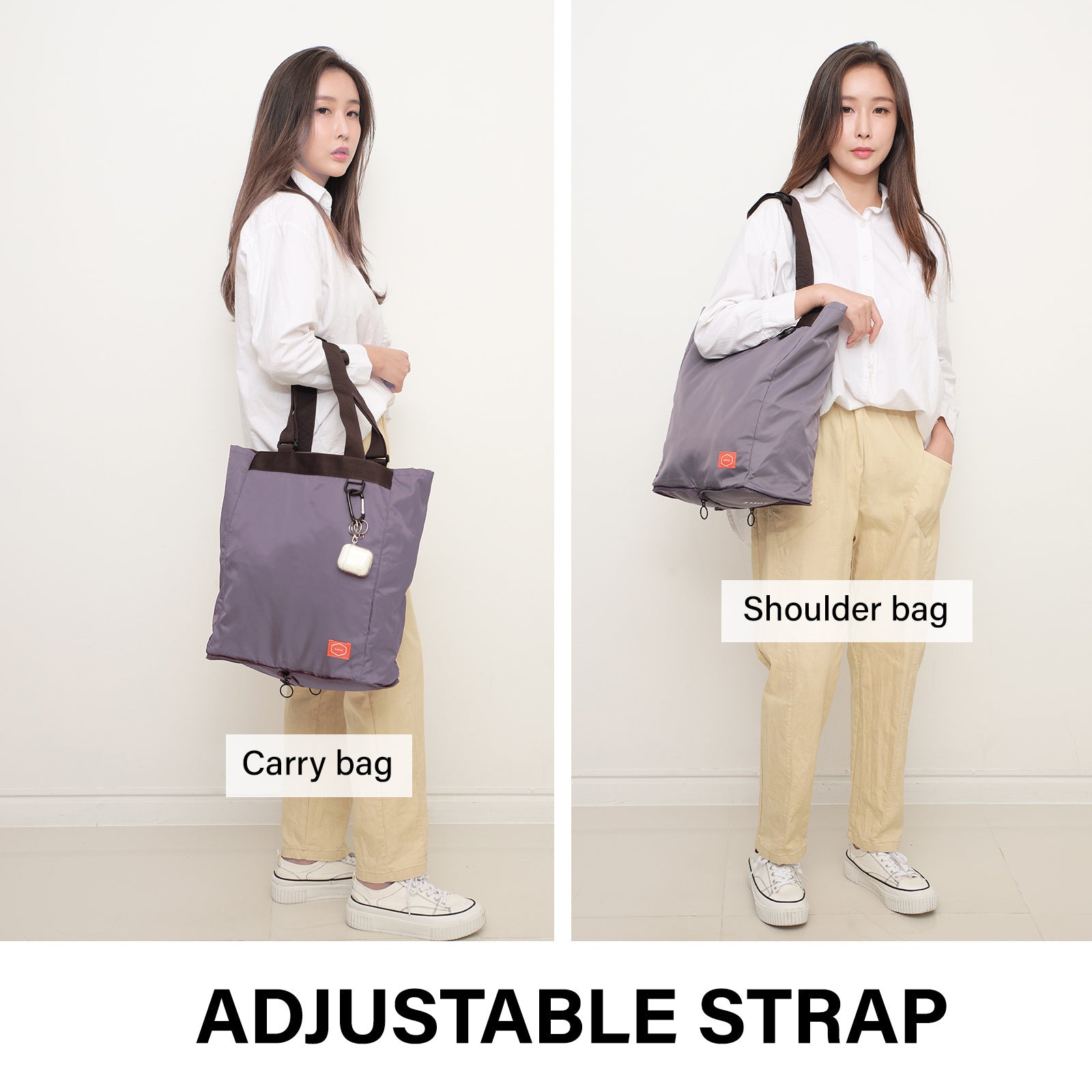 Shopper Bag Tote Bag Foldable Travel Laptop Grocery Nylon KO-SHOULDER PURPLE 4