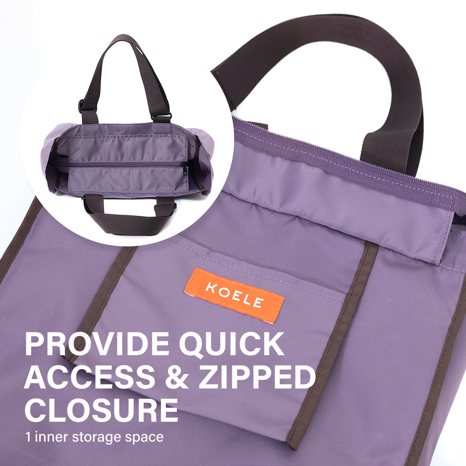 Shopper Bag Tote Bag Foldable Travel Laptop Grocery Nylon KO-SHOULDER PURPLE 5
