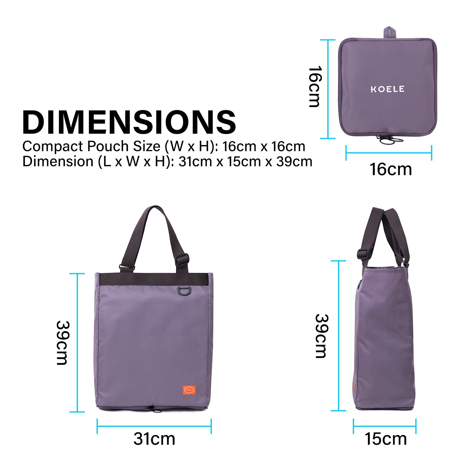 Shopper Bag Tote Bag Foldable Travel Laptop Grocery Nylon KO-SHOULDER PURPLE 9