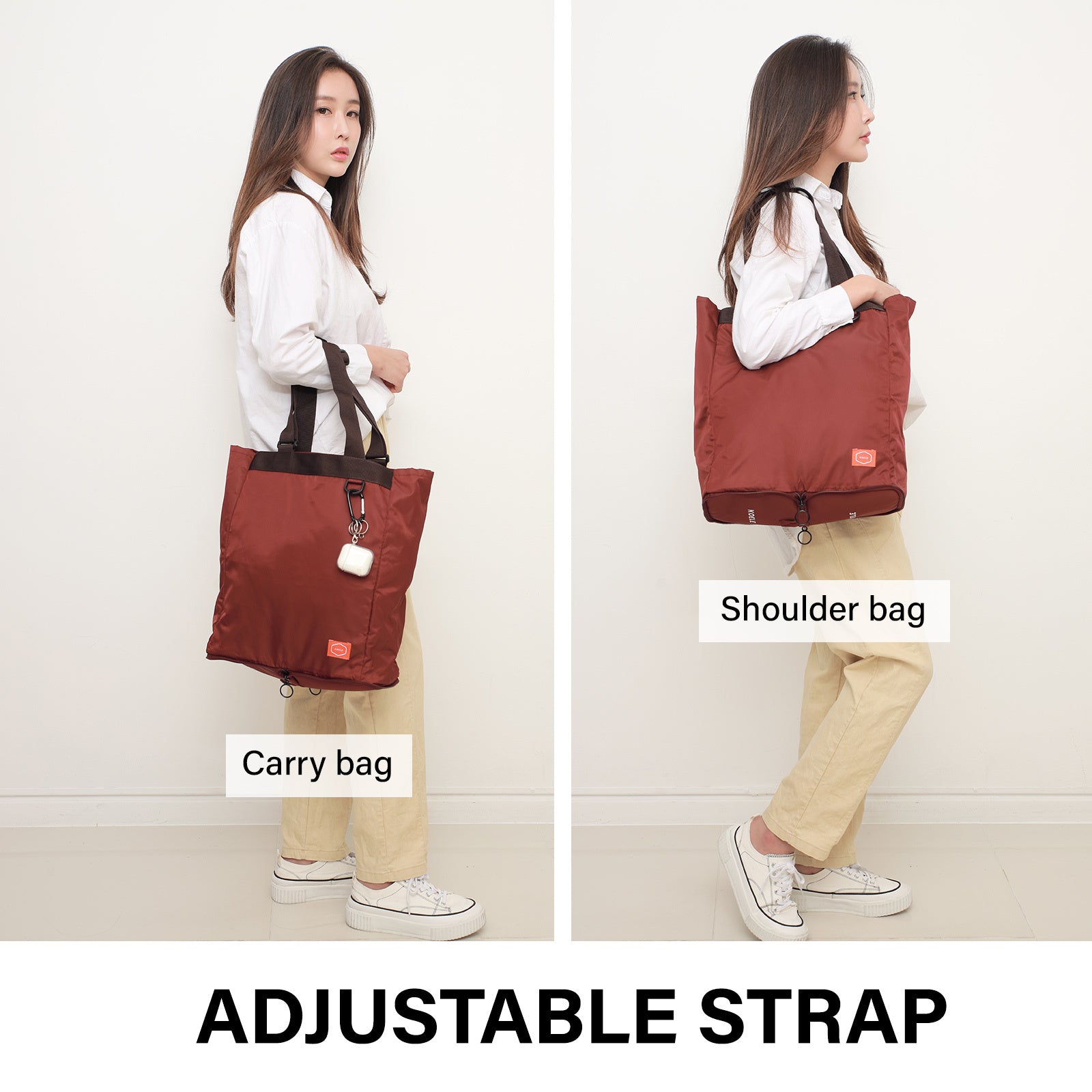 Shopper Bag Tote Bag Foldable Travel Laptop Grocery Nylon KO-SHOULDER WINE 4