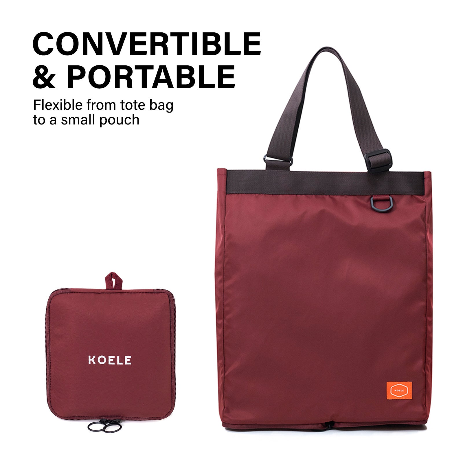 Shopper Bag Tote Bag Foldable Travel Laptop Grocery Nylon KO-SHOULDER WINE 7