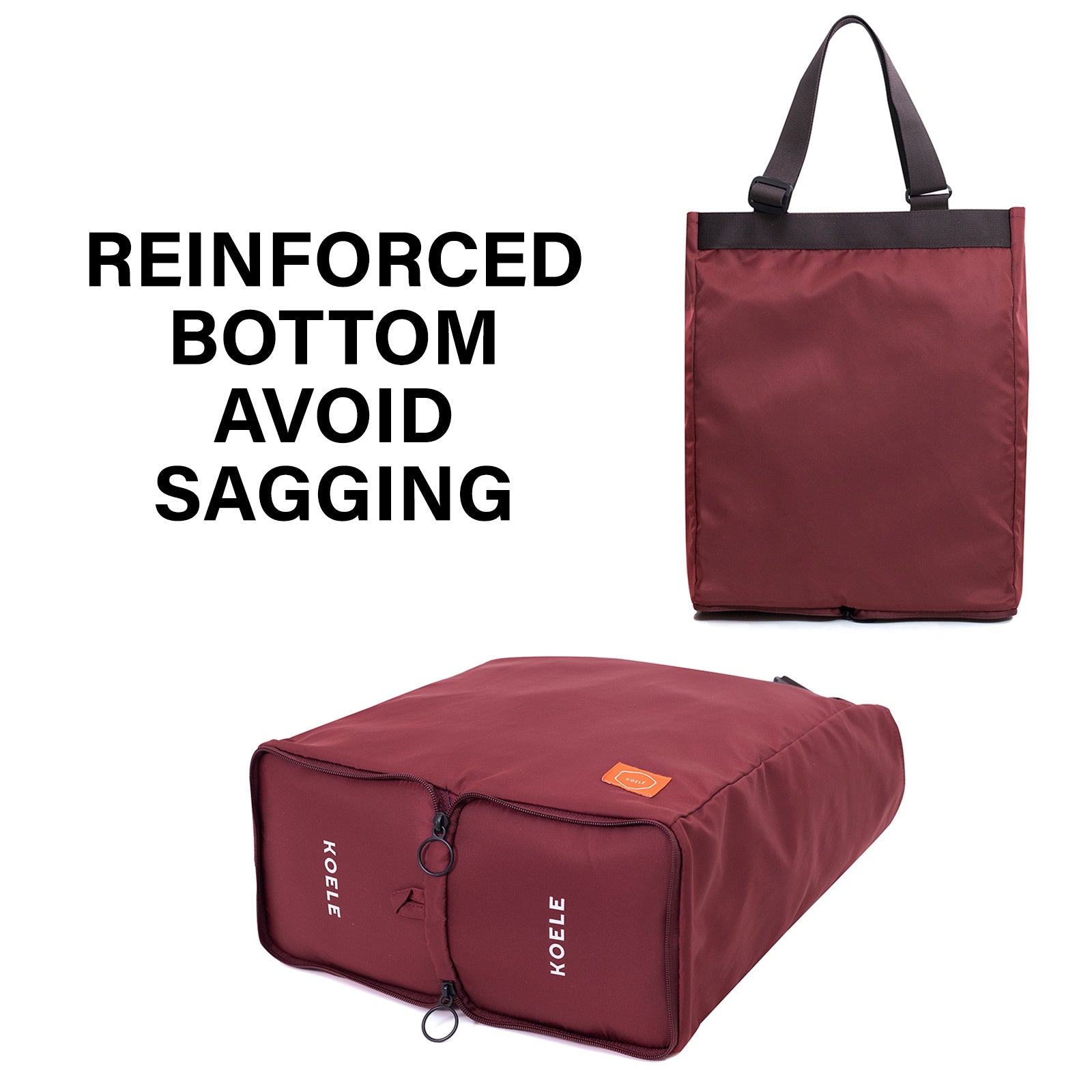 Shopper Bag Tote Bag Foldable Travel Laptop Grocery Nylon KO-SHOULDER WINE 8