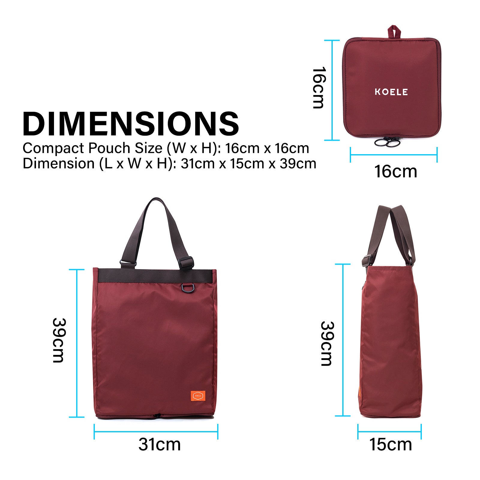 Shopper Bag Tote Bag Foldable Travel Laptop Grocery Nylon KO-SHOULDER WINE 9